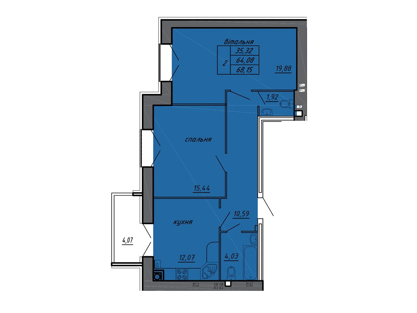 Продается 1-комнатная квартира 68.15 кв. м в Байковцах, цена: 35102 $