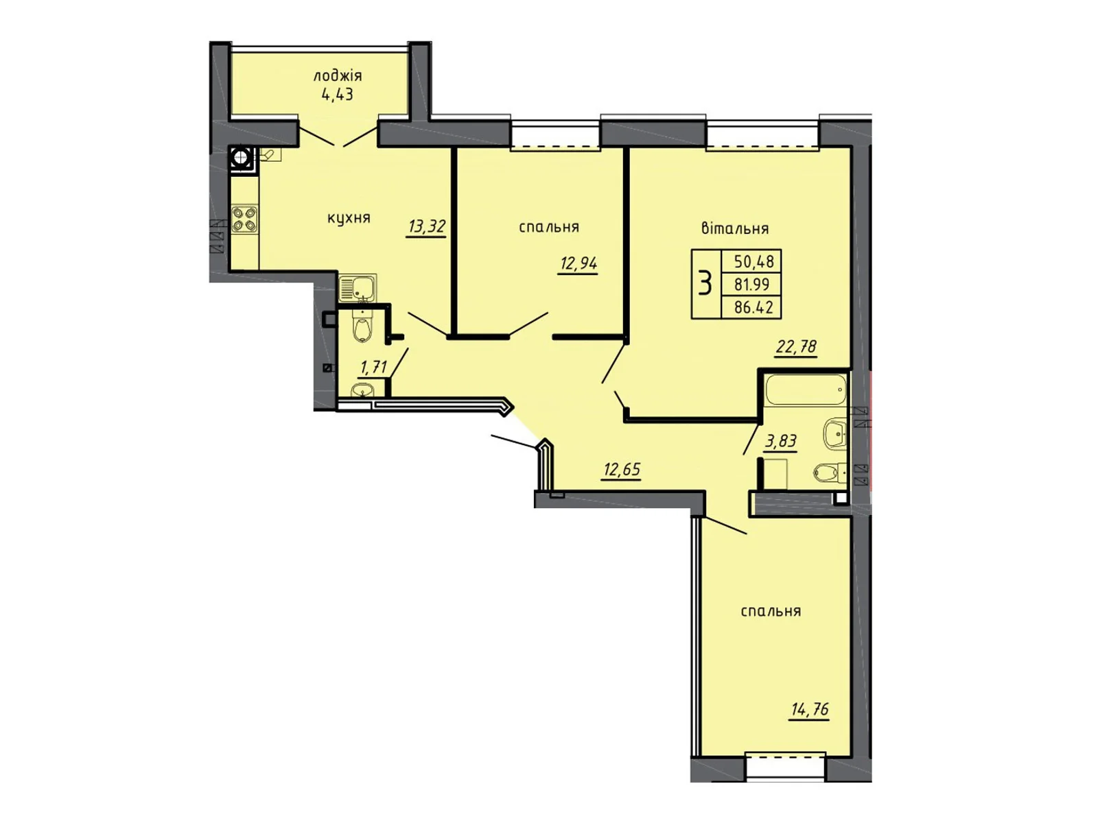 Продается 3-комнатная квартира 86.42 кв. м в Байковцах, пер. Дубовецкий, 5