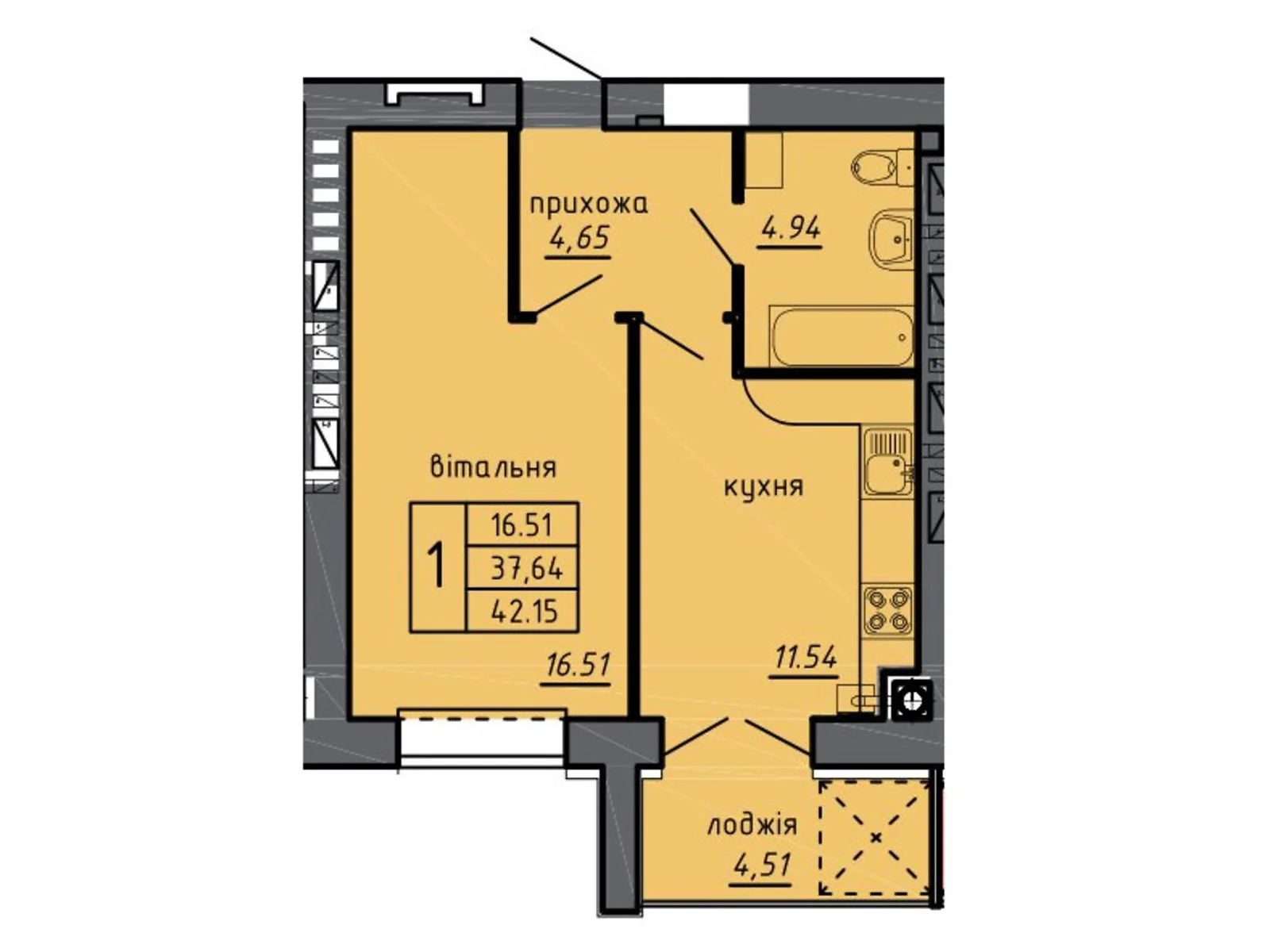 Продается 1-комнатная квартира 42.15 кв. м в Байковцах, пер. Дубовецкий, 5 - фото 1