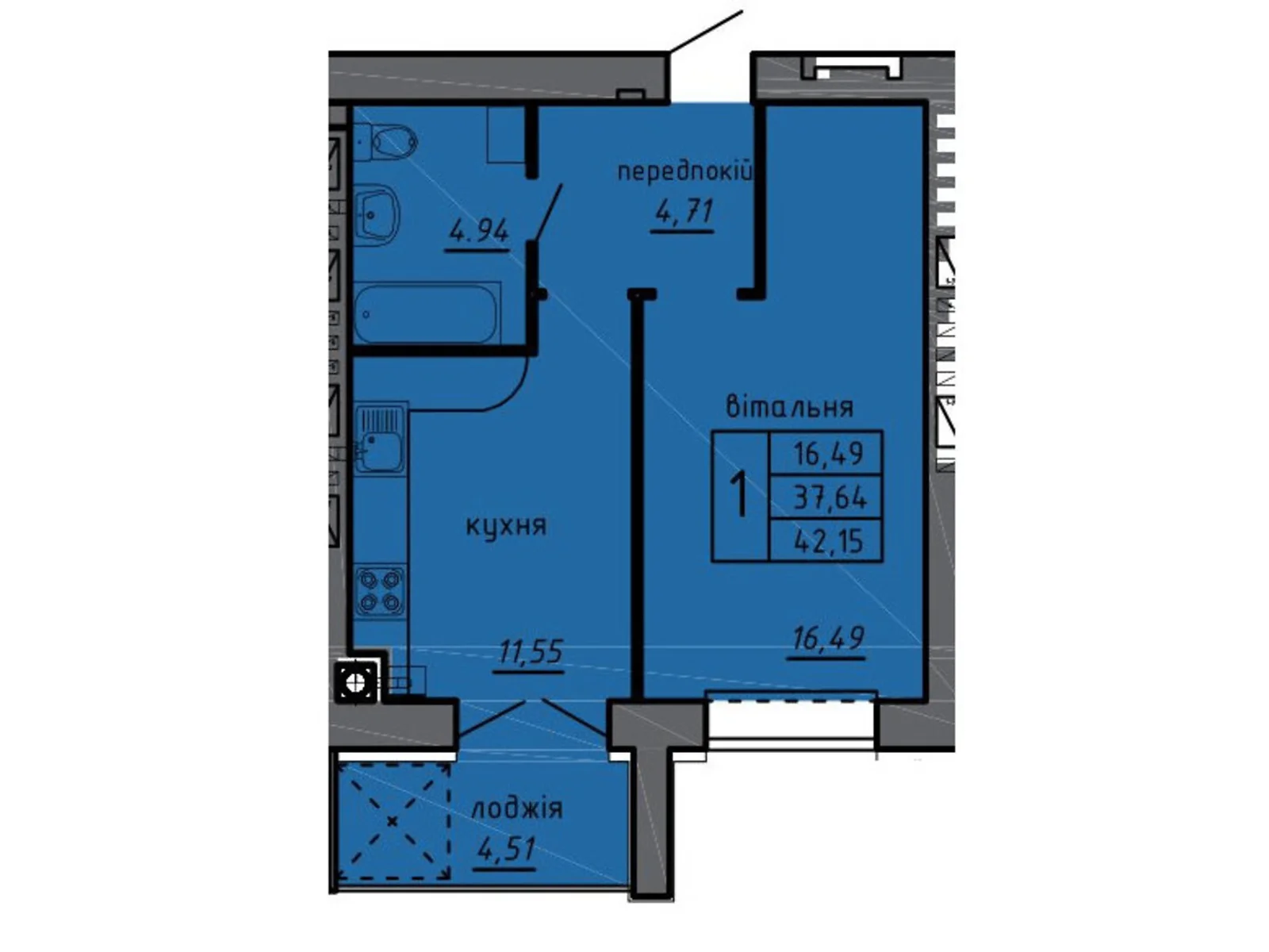 Продается 1-комнатная квартира 42.15 кв. м в Байковцах, пер. Дубовецкий, 5 - фото 1