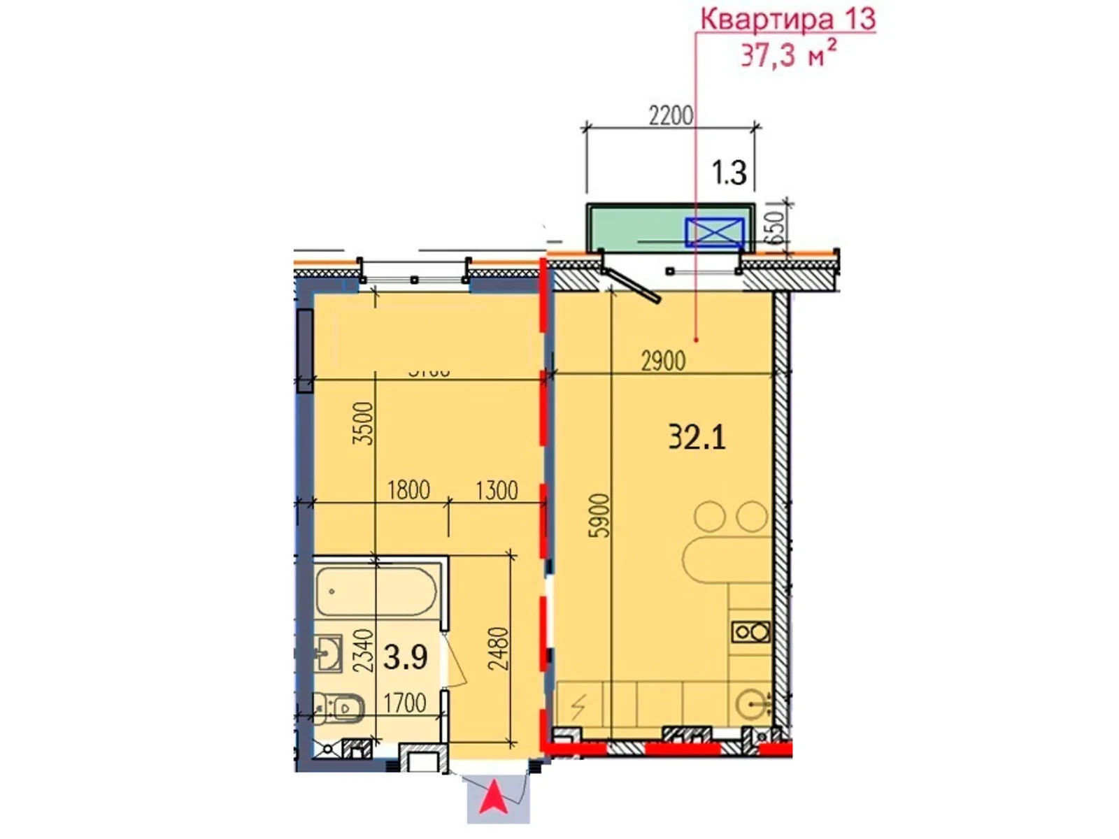 Продається 1-кімнатна квартира 37.3 кв. м у Миколаєві, просп. Центральний, 92