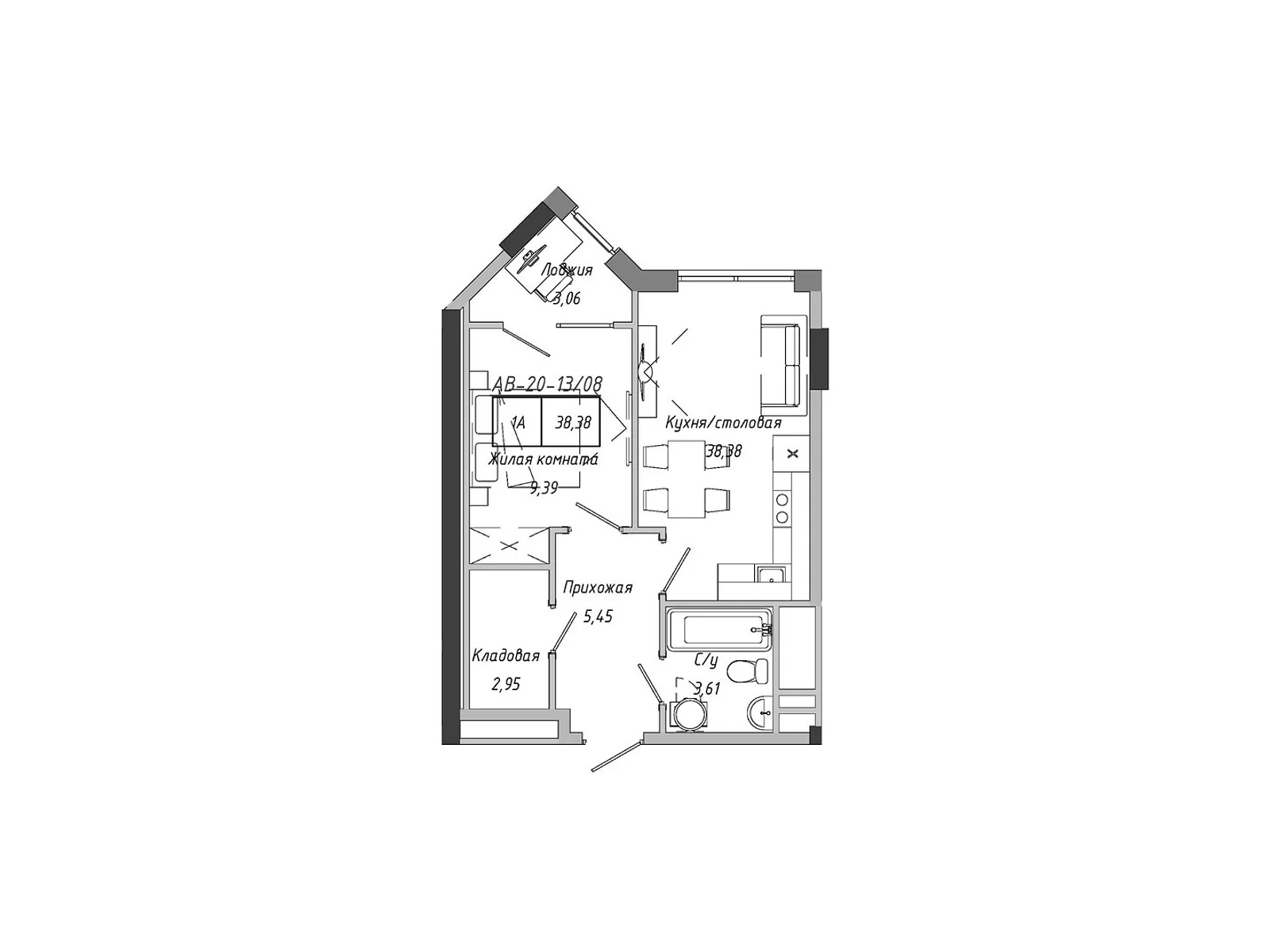 Продается 1-комнатная квартира 38.38 кв. м в Авангарде, ул. Василия Спрейса, 1 - фото 1