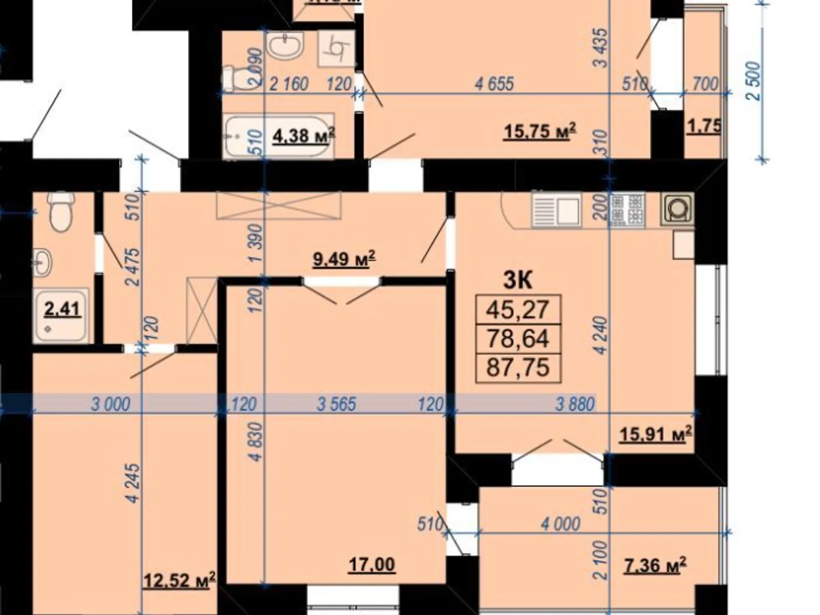 Продается 3-комнатная квартира 88.1 кв. м в Ивано-Франковске, ул. Млынарская, 19 - фото 1