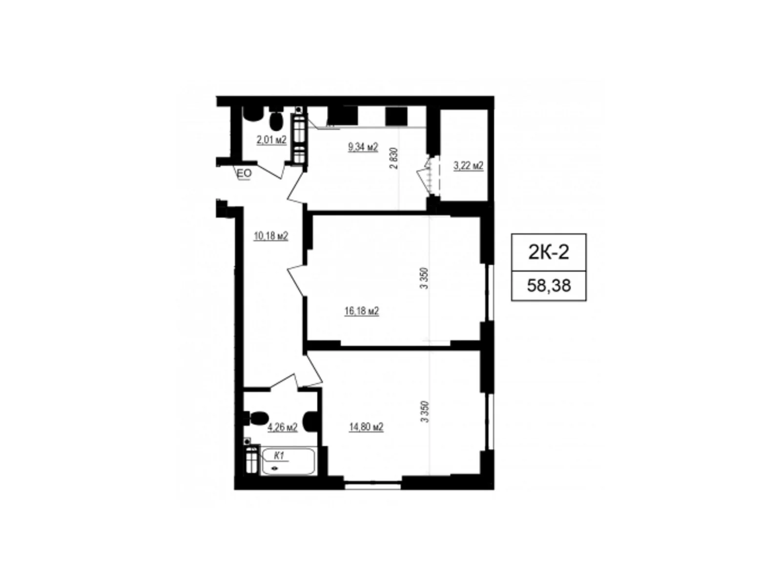 Продается 2-комнатная квартира 58.38 кв. м в Софиевской Борщаговке, ул. Яблоневая, 3А