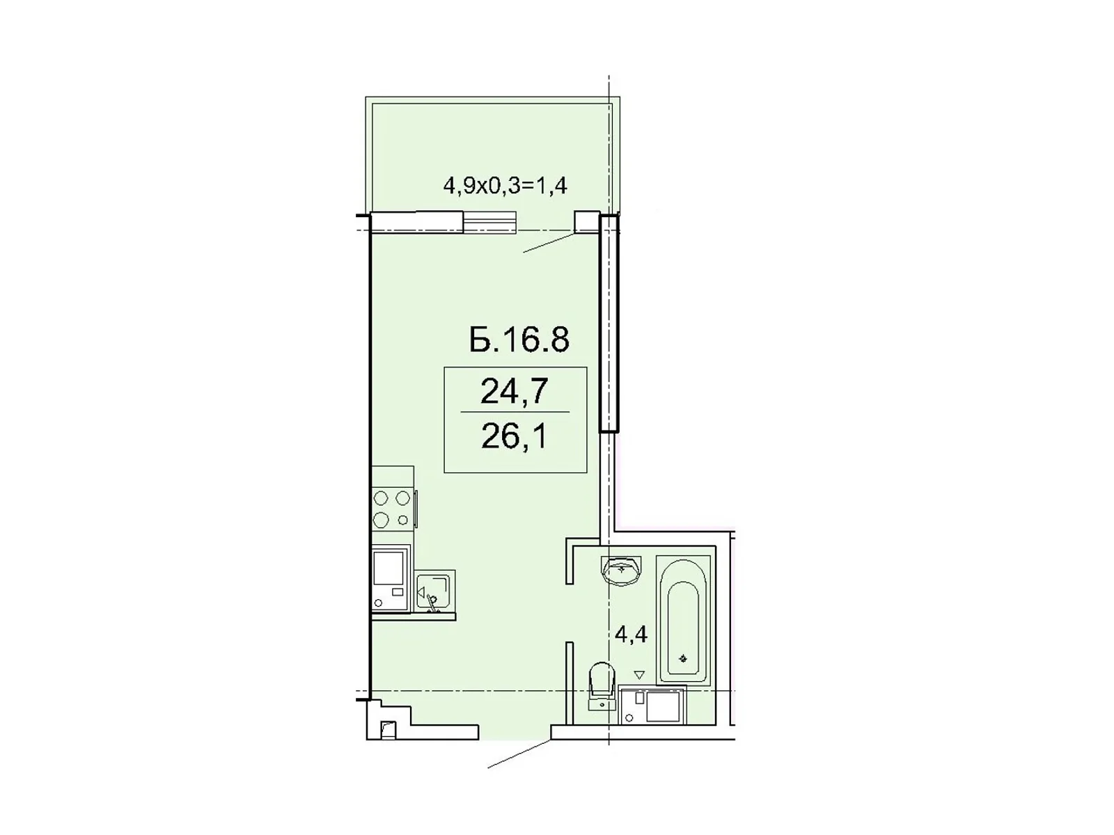 Продается 1-комнатная квартира 25.7 кв. м в Одессе, Фонтанская дор., 25