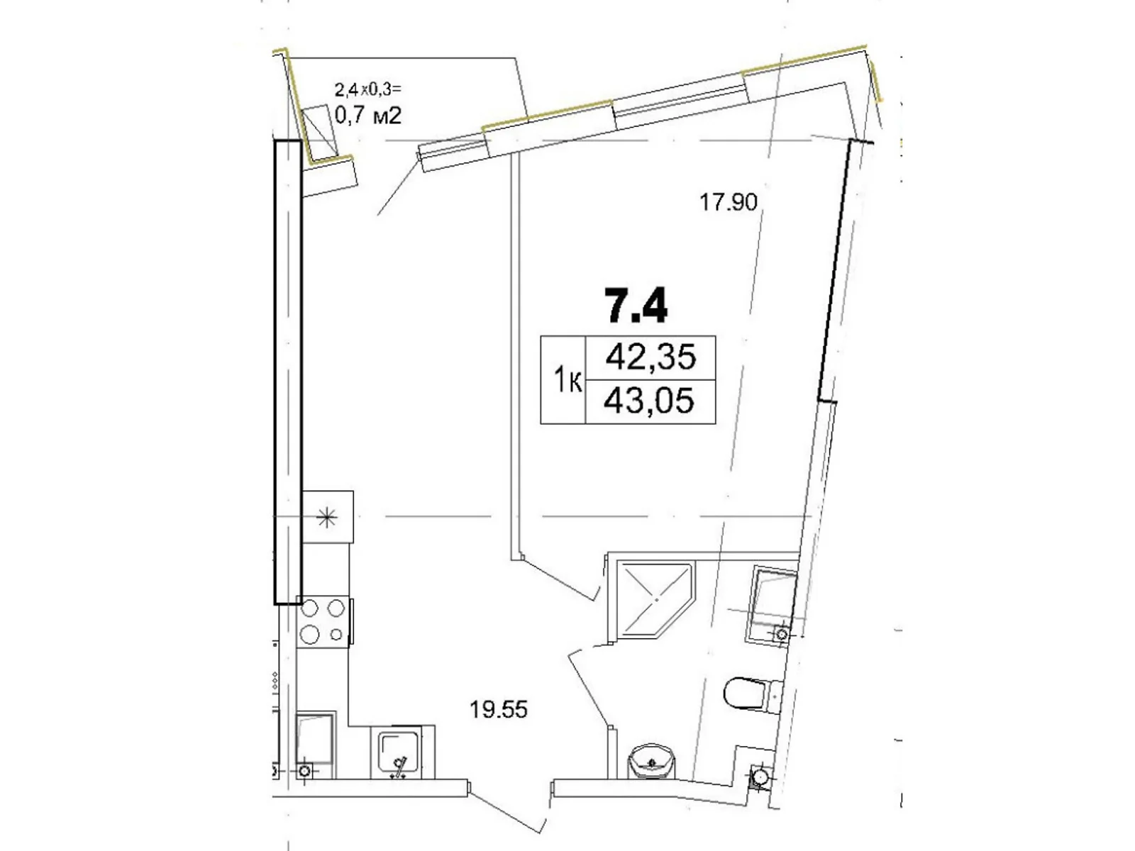 Продается 1-комнатная квартира 43.05 кв. м в Одессе, ул. Чубаевская, 1 - фото 1