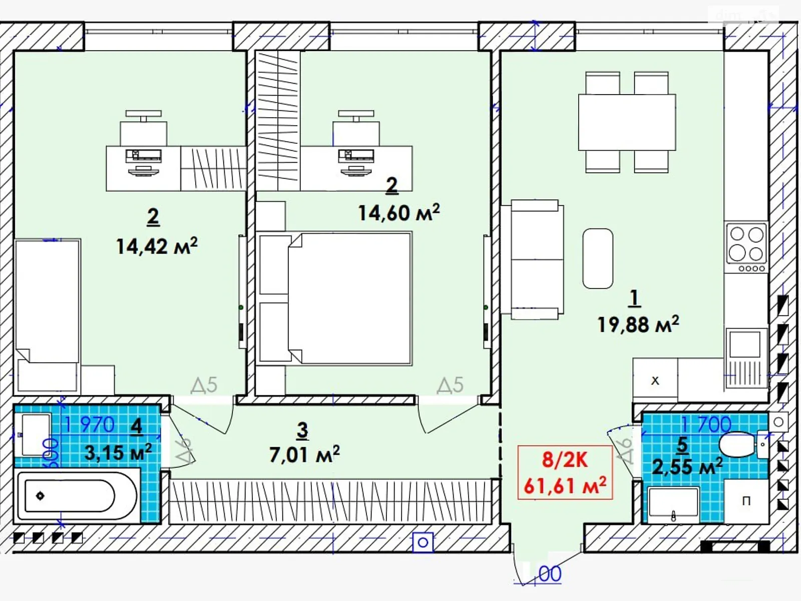 Продается 2-комнатная квартира 61.61 кв. м в Ивано-Франковске, цена: 33000 $