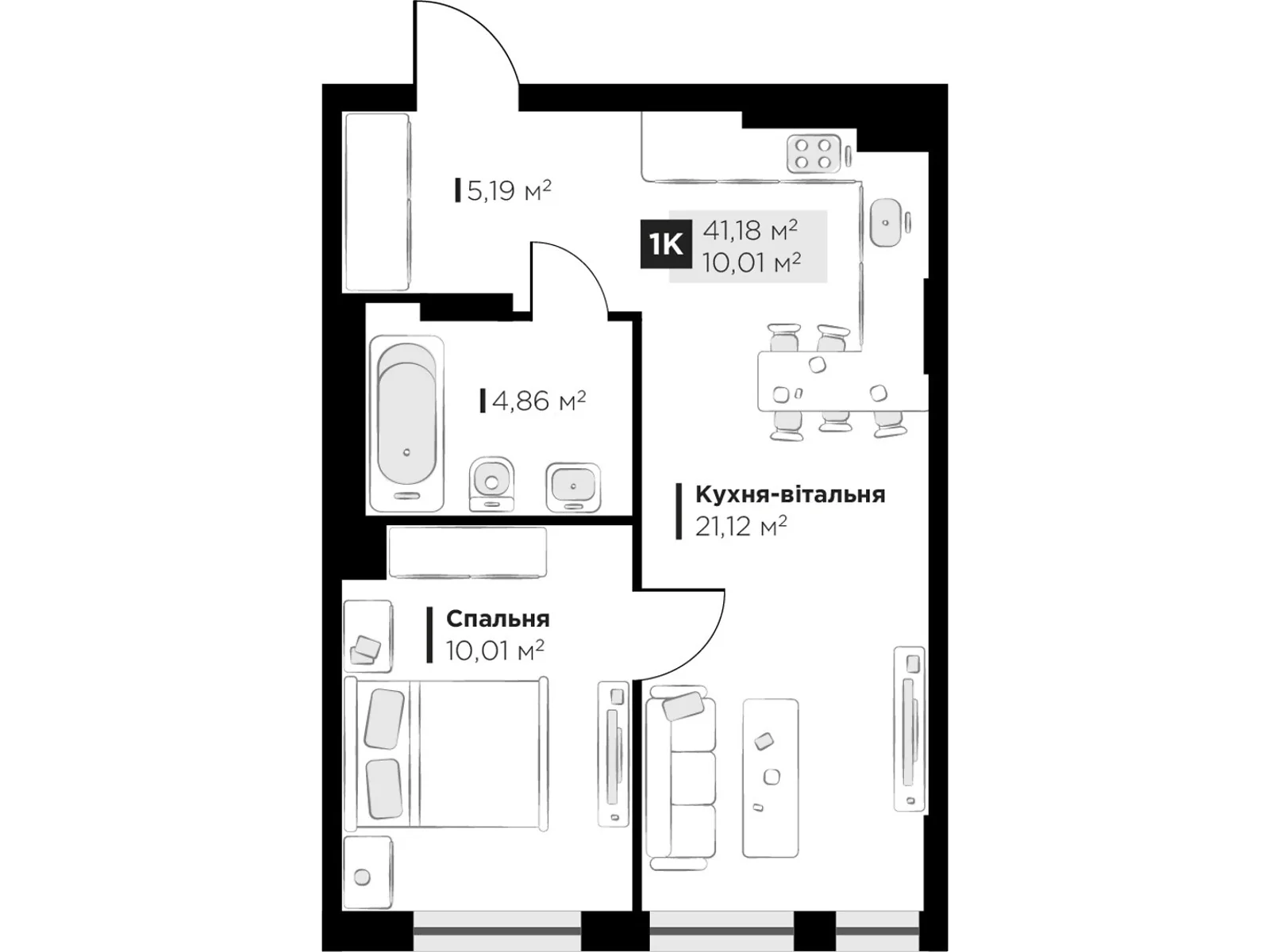 Продается 1-комнатная квартира 41.18 кв. м в Винниках, ул. Галицкая - фото 1
