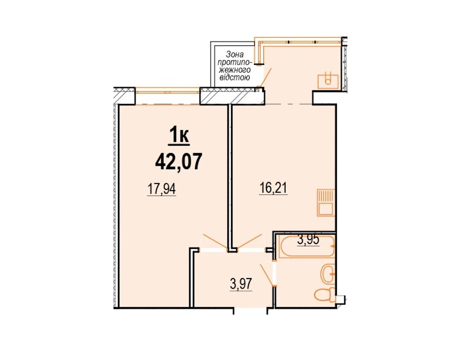 Продается 1-комнатная квартира 43.5 кв. м в Виннице, ул. Костя Широцкого - фото 1