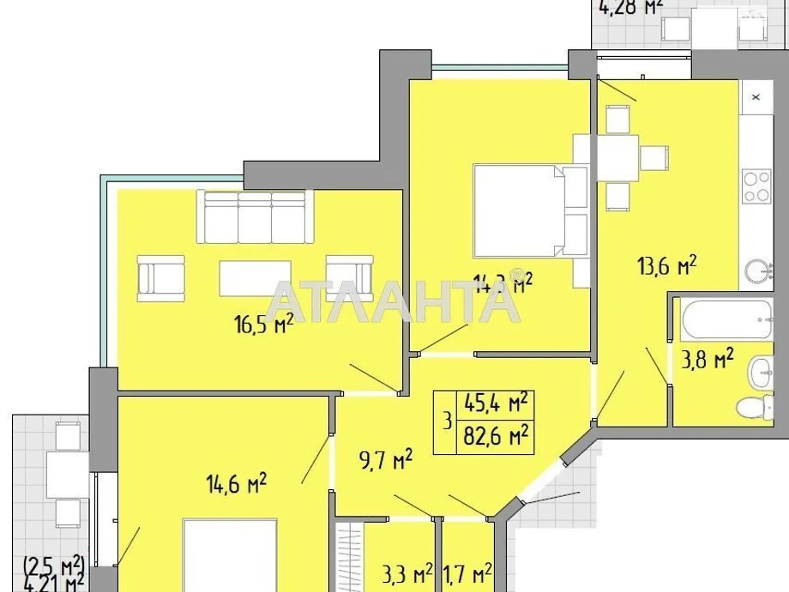 Продается 3-комнатная квартира 82.6 кв. м в Одессе, просп. Небесной Сотни