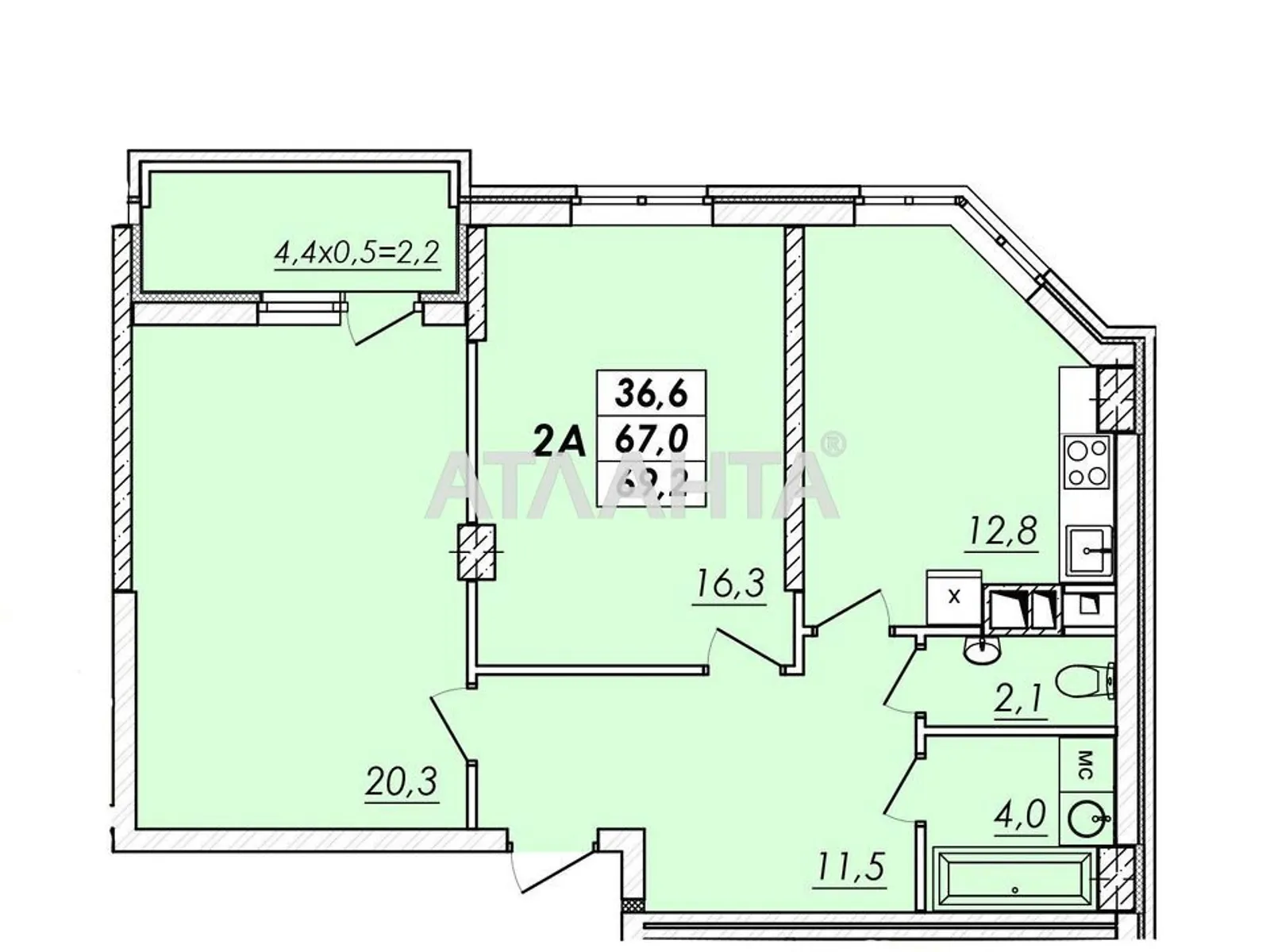 Продается 2-комнатная квартира 69.3 кв. м в Одессе, цена: 54000 $