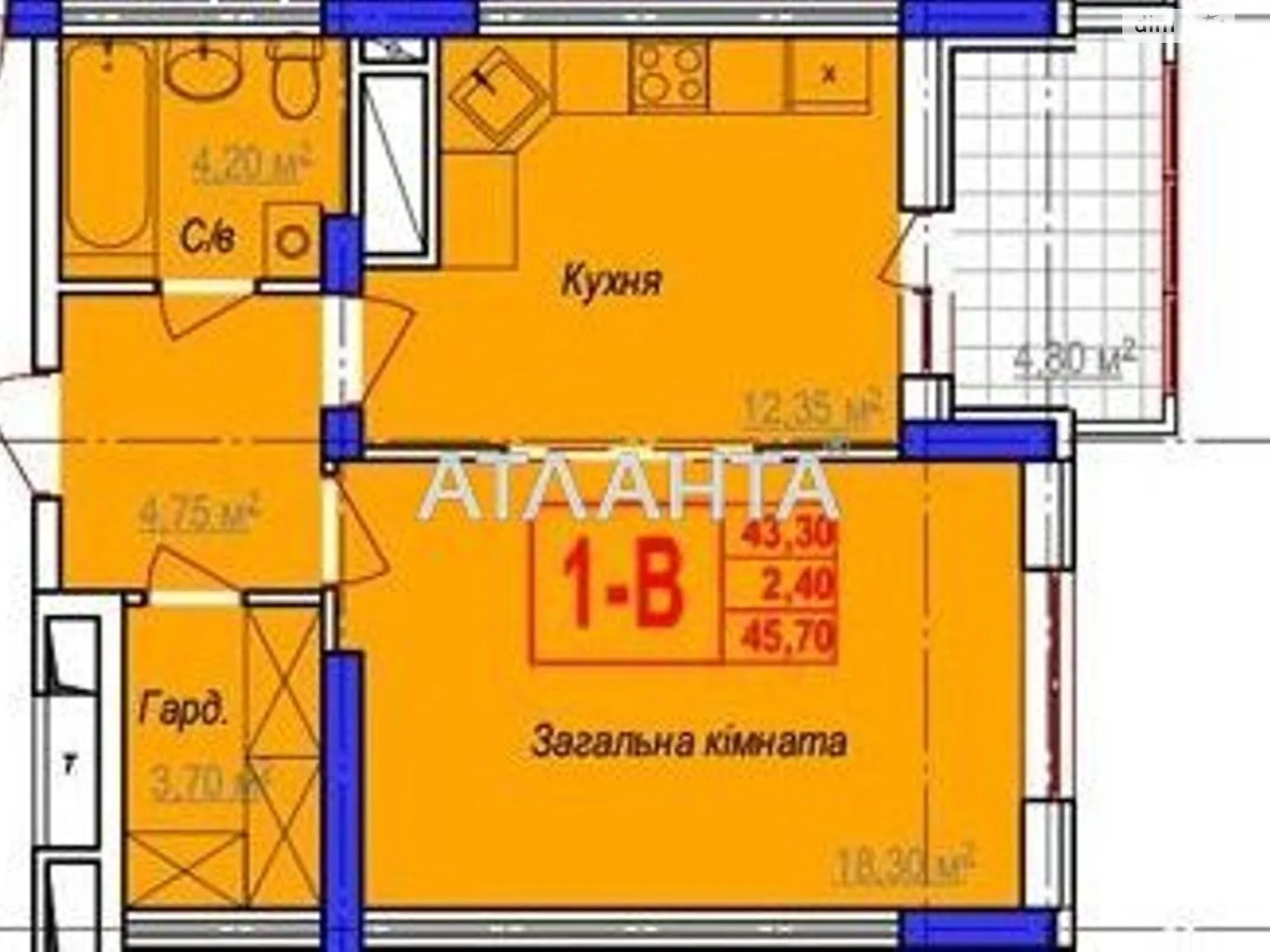 Продается 1-комнатная квартира 45.4 кв. м в Одессе, ул. Героев Крут - фото 1