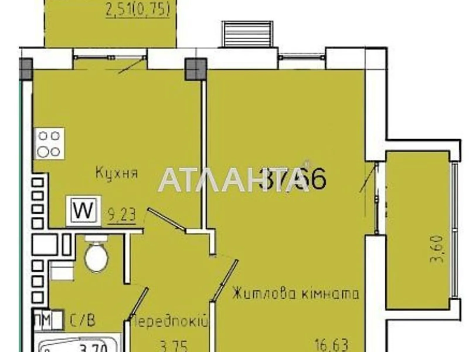 Продається 1-кімнатна квартира 39.83 кв. м у Одесі, вул. Космонавтів