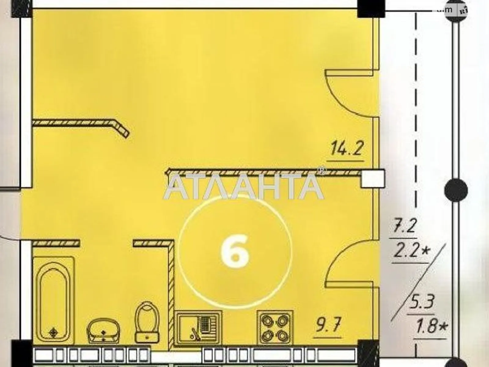 Продается 1-комнатная квартира 34.7 кв. м в Одессе, ул. Инглези