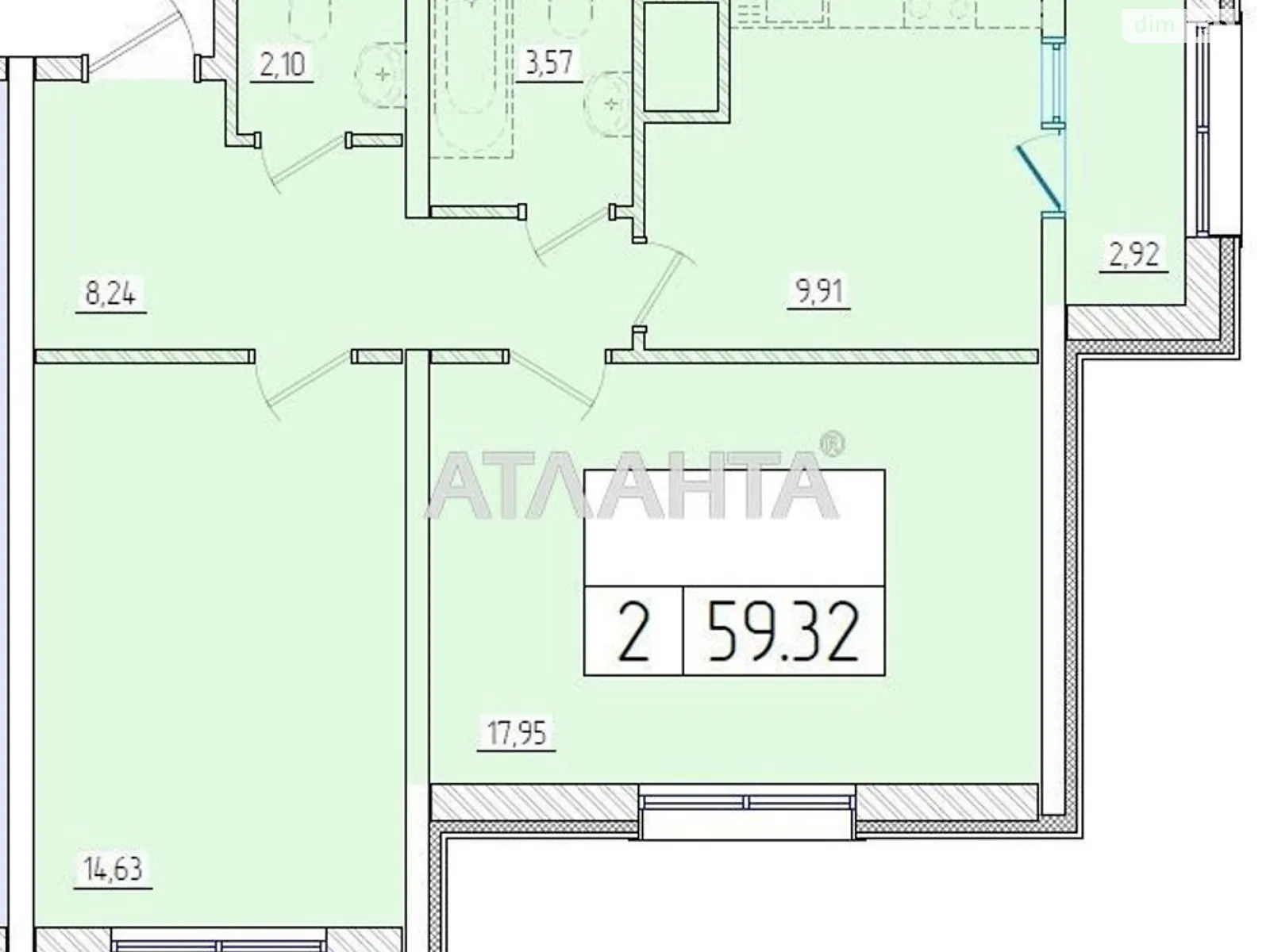 Продается 2-комнатная квартира 59.32 кв. м в Лиманке, вул. Жемчужная