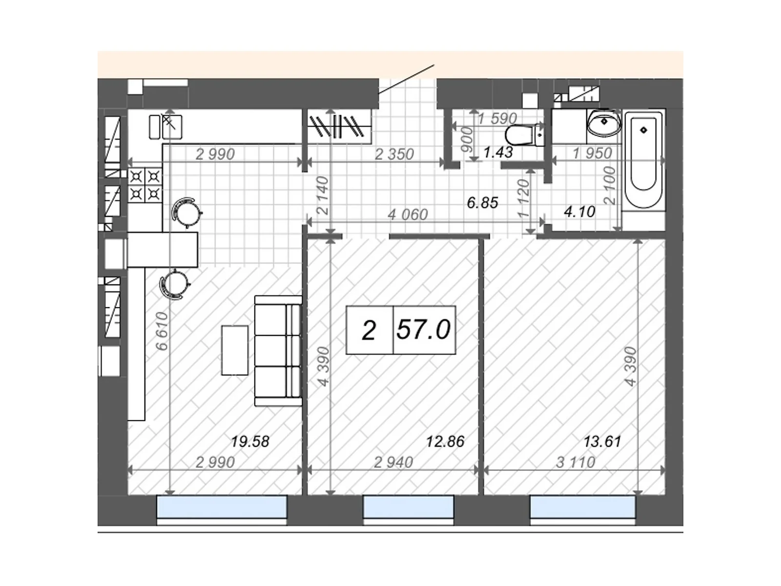 Продается 2-комнатная квартира 57.5 кв. м в Ирпене, цена: 56063 $