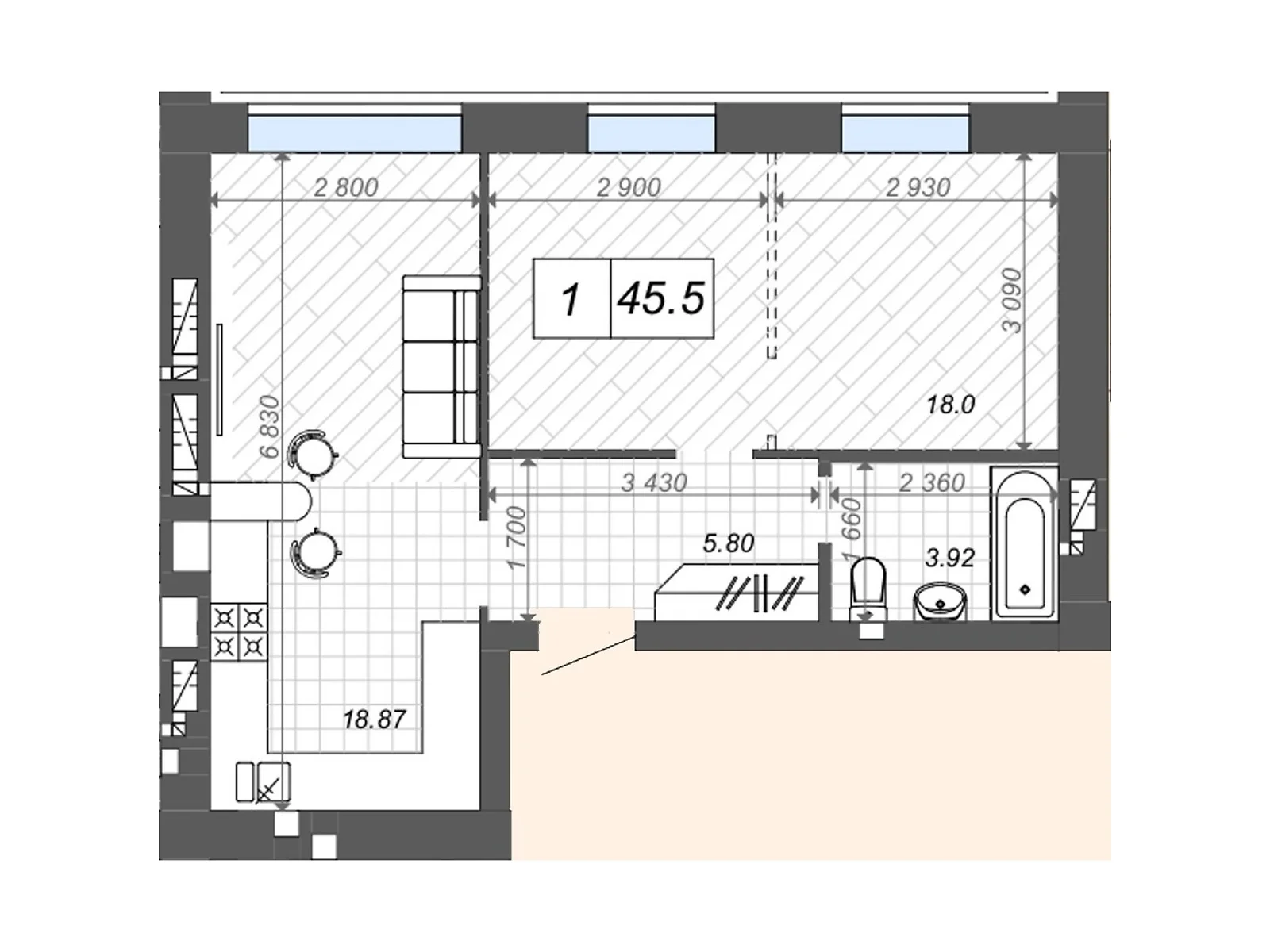 Продается 1-комнатная квартира 46 кв. м в Ирпене, цена: 48300 $