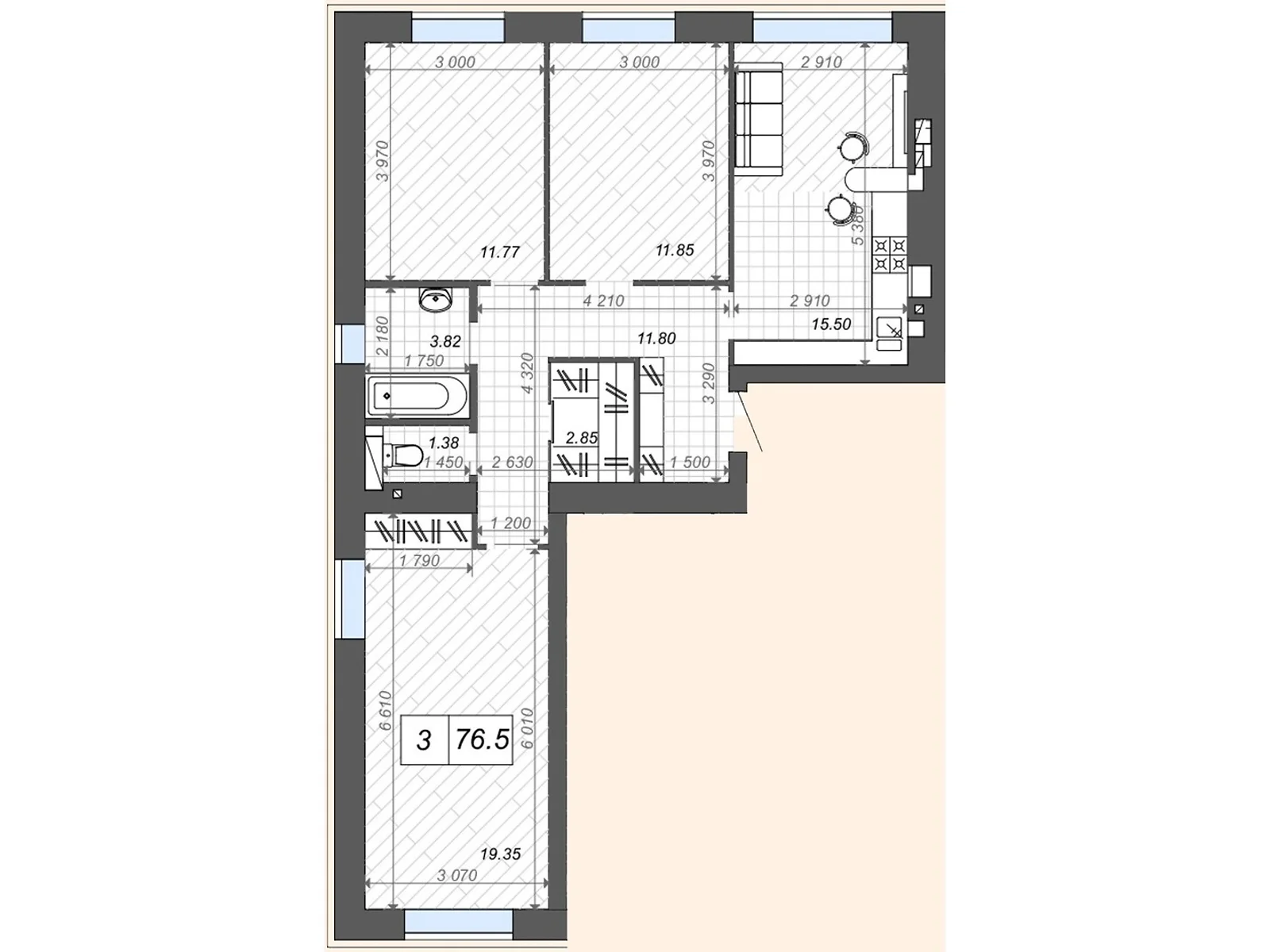 Продается 3-комнатная квартира 77.9 кв. м в Ирпене, цена: 74005 $