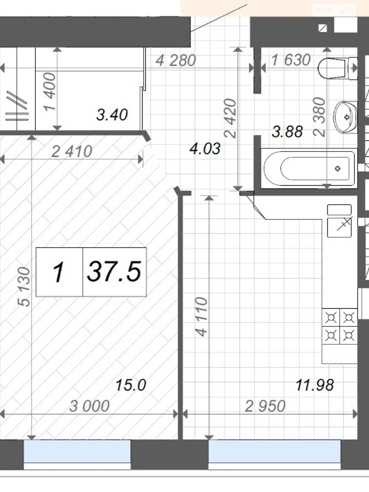 Продається 1-кімнатна квартира 38.5 кв. м у Ірпені, вул. Павленка, 56Г