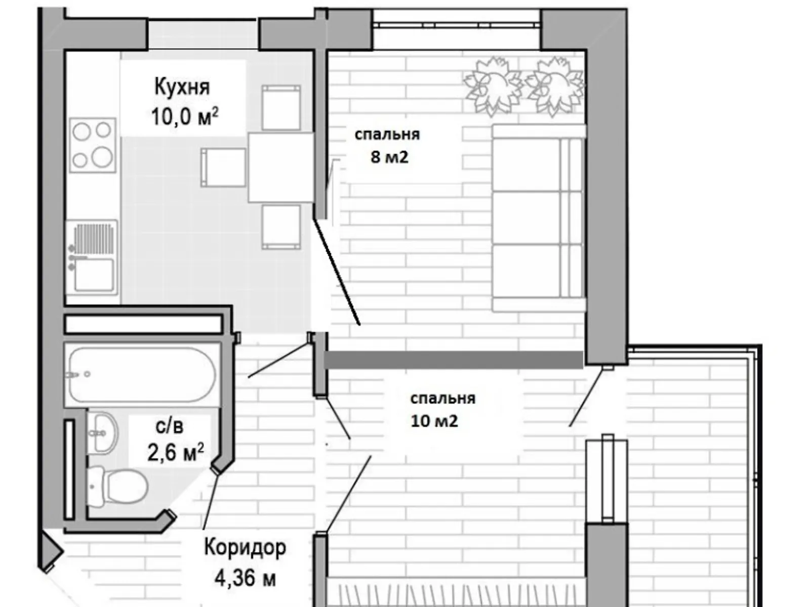 Продається 2-кімнатна квартира 40 кв. м у Одесі, вул. Академіка Вільямса, 95