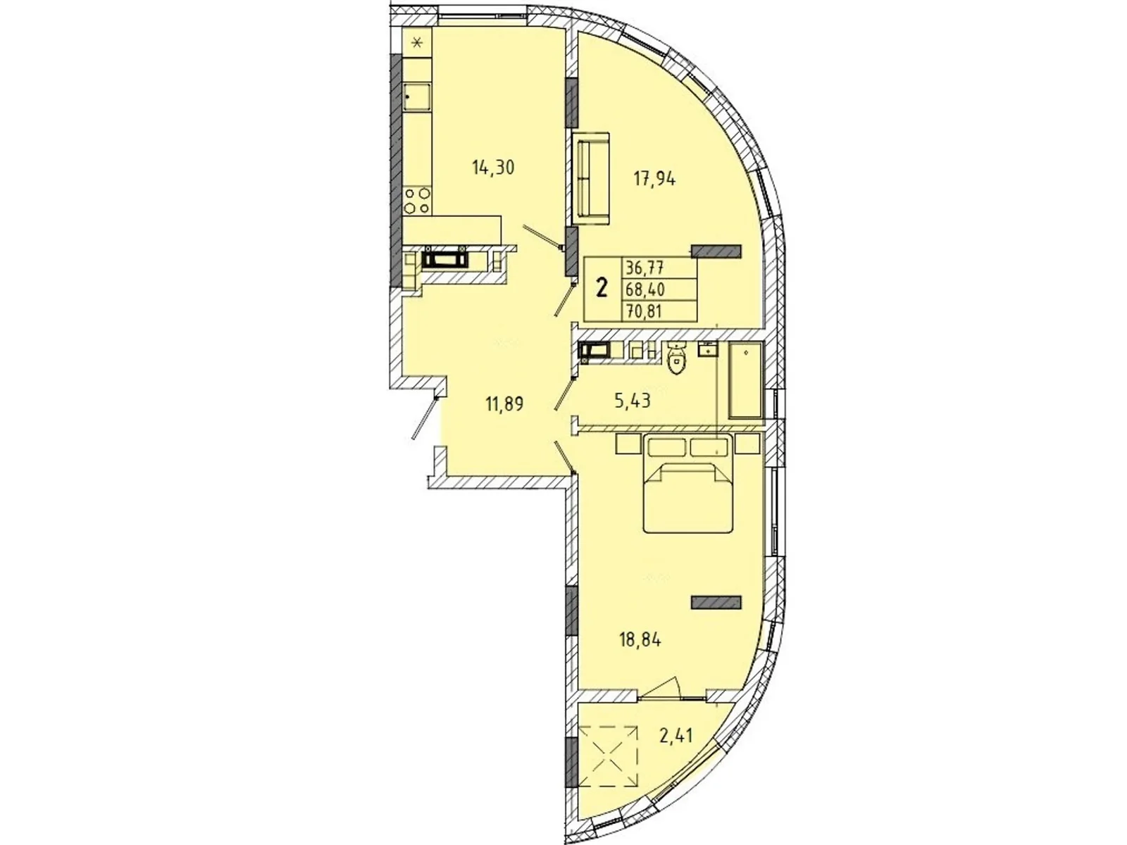 Продается 2-комнатная квартира 70.81 кв. м в Львове, ул. Миколайчука, 38