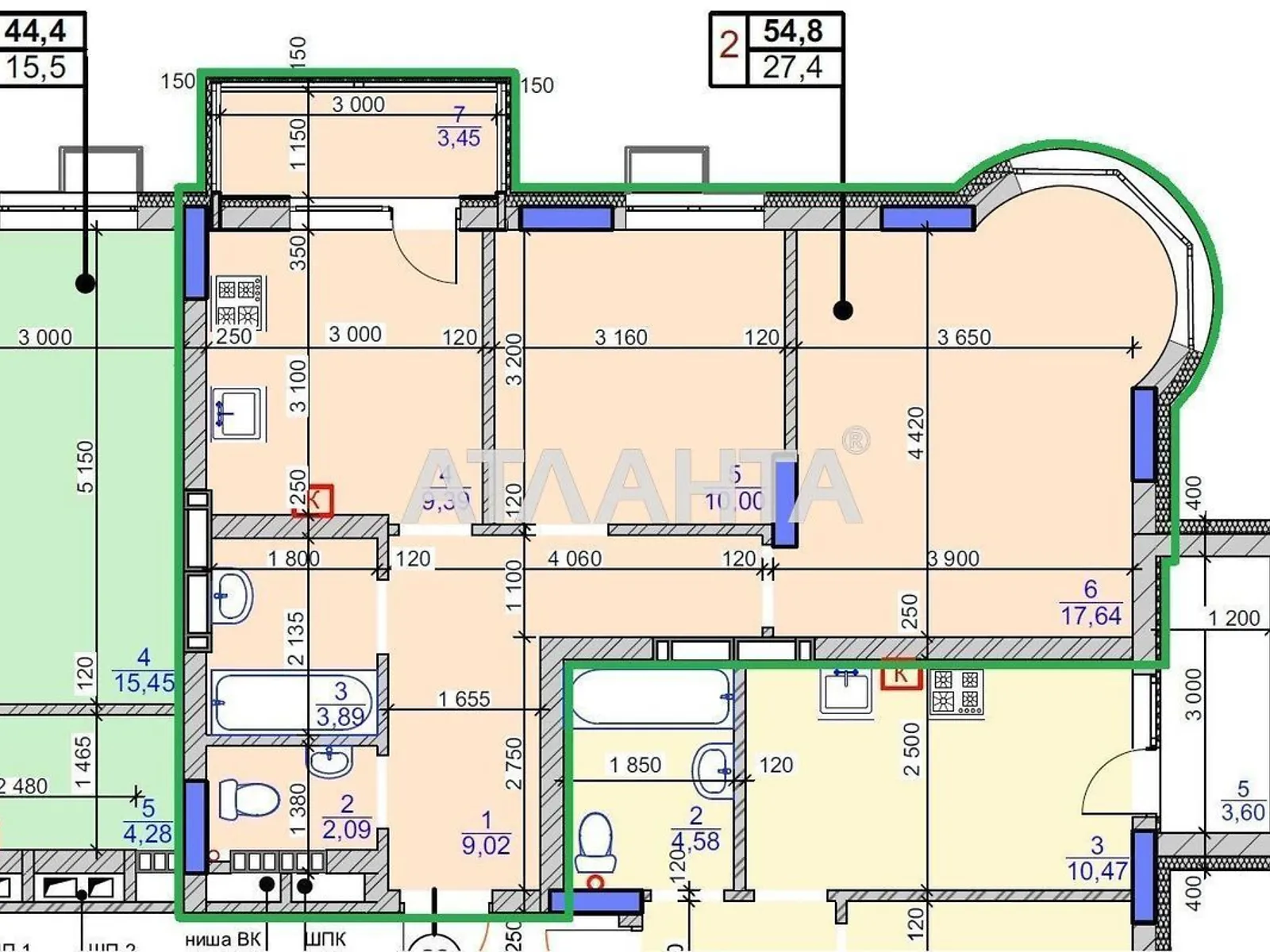 Продается 2-комнатная квартира 54.8 кв. м в Киеве, ул. Молодежная