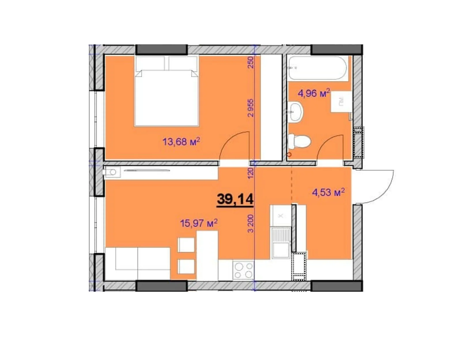 Продається 1-кімнатна квартира 39.14 кв. м у Івано-Франківську, вул. Целевича Юліана, 28 - фото 1