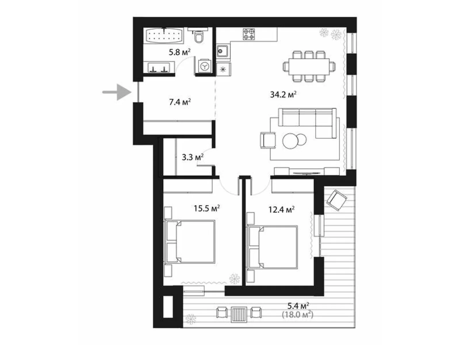 Продается 2-комнатная квартира 84 кв. м в Тячеве, ул. Олега Куцина, 30 - фото 1