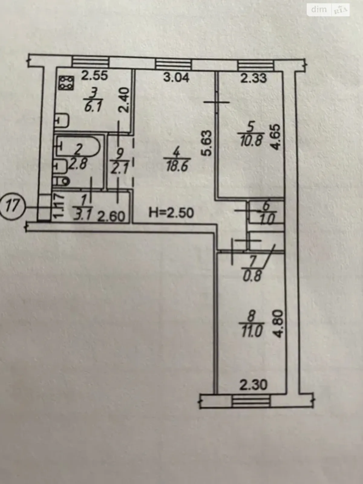 3-комнатная квартира 57 кв. м в Запорожье, цена: 33999 $