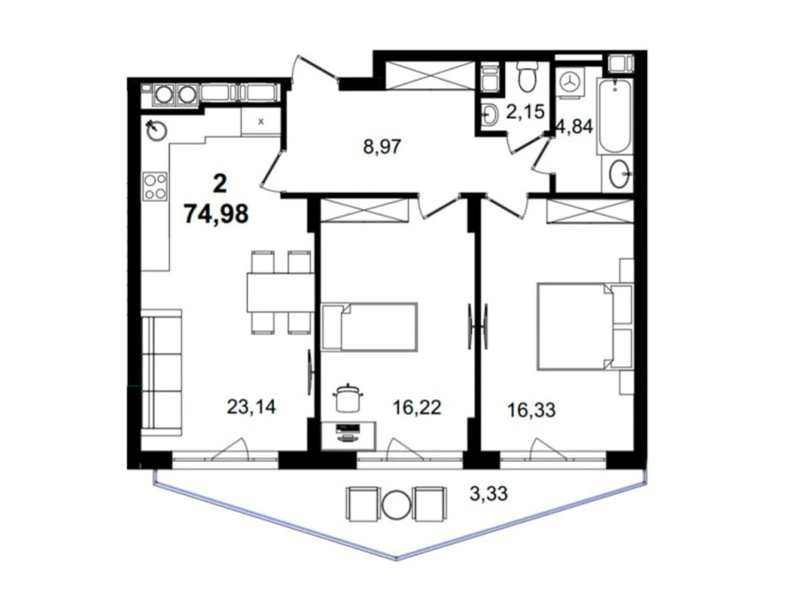 Продается 2-комнатная квартира 74.89 кв. м в Львове, ул. Пасечная, 84 - фото 1