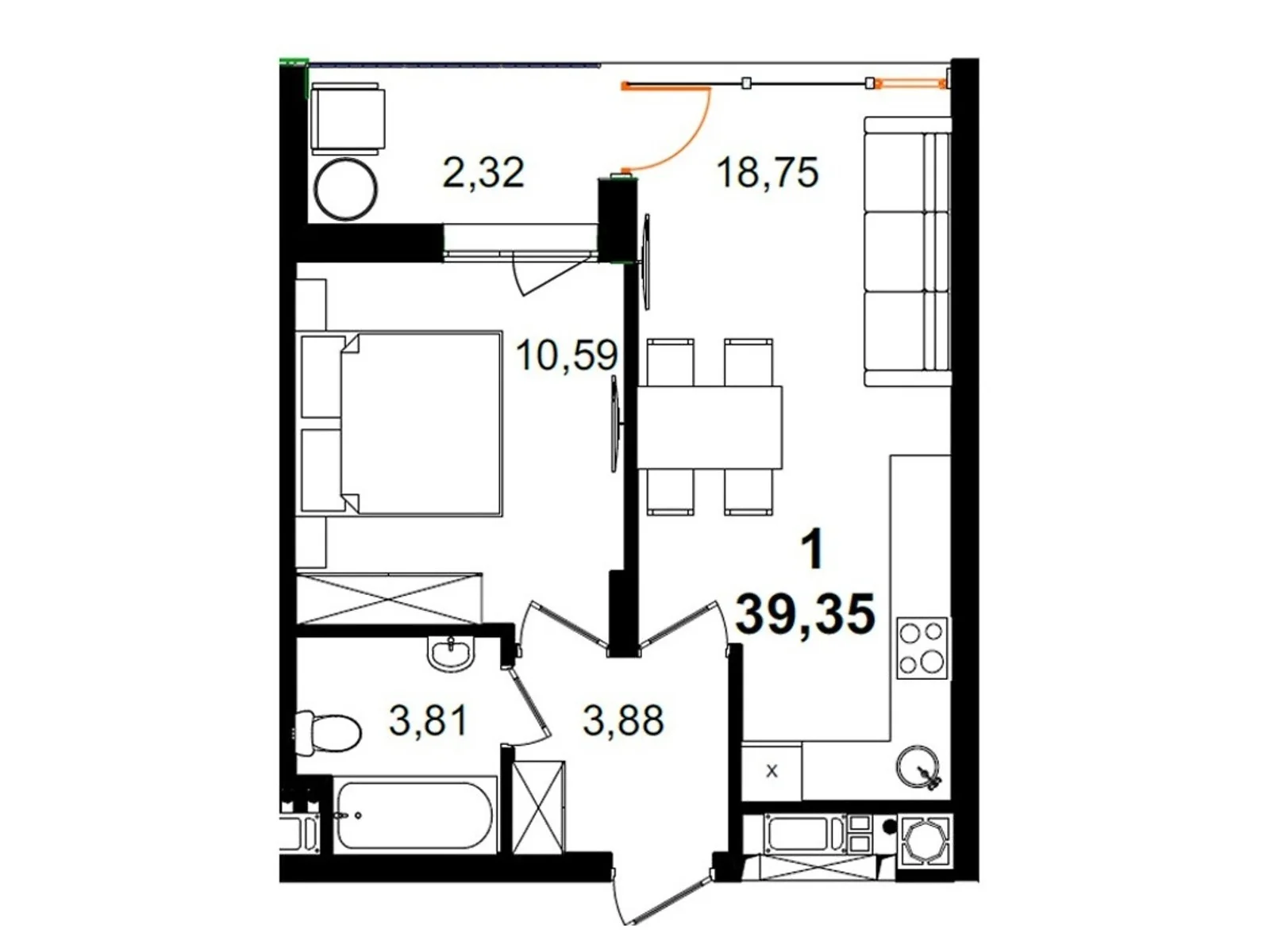 Продається 1-кімнатна квартира 39.35 кв. м у Львові, вул. Пасічна, 84 - фото 1