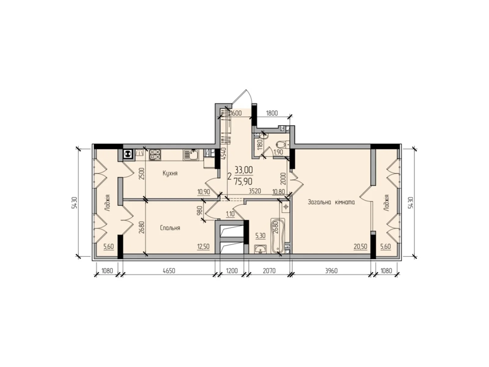 Продается 2-комнатная квартира 75.9 кв. м в Черновцах, цена: 56925 $ - фото 1