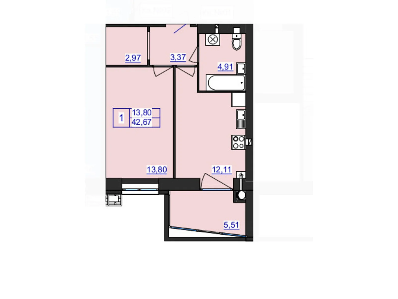 Продается 1-комнатная квартира 42.67 кв. м в Житомире, цена: 34669 $