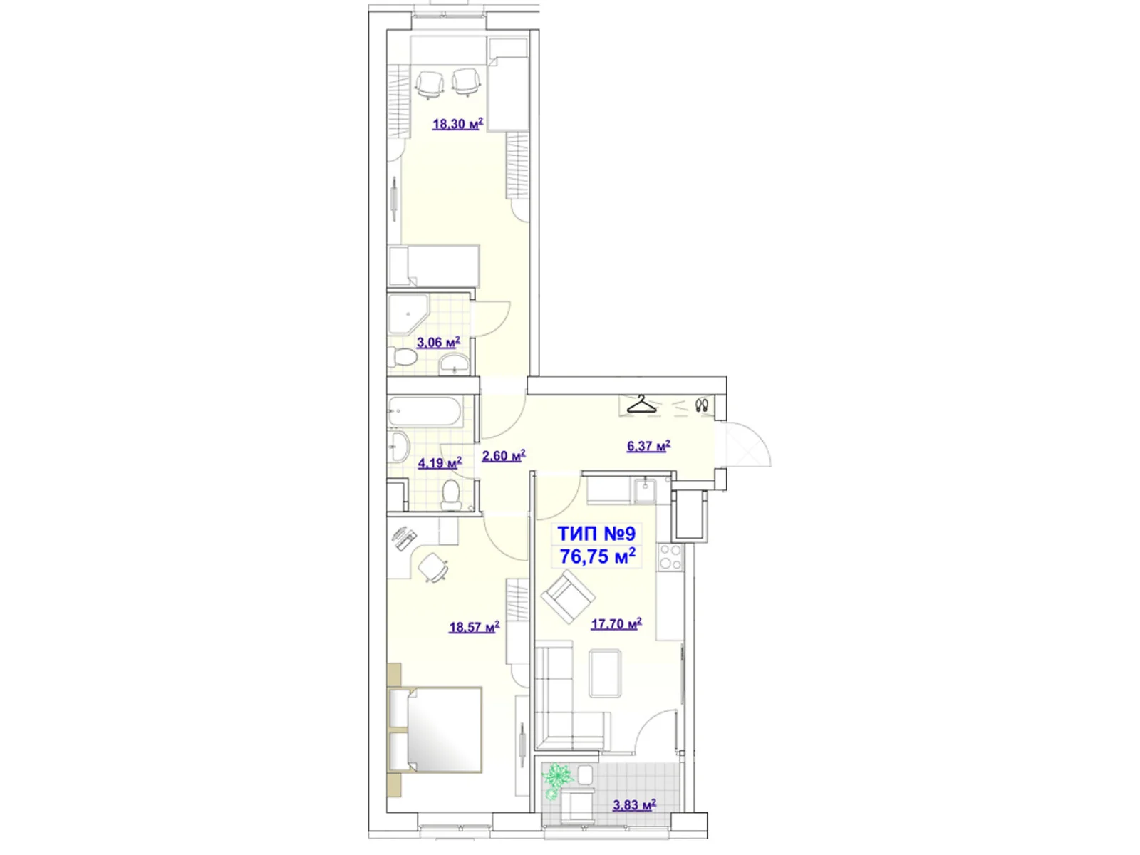 Продается 2-комнатная квартира 76.59 кв. м в Днепре, цена: 64335 $