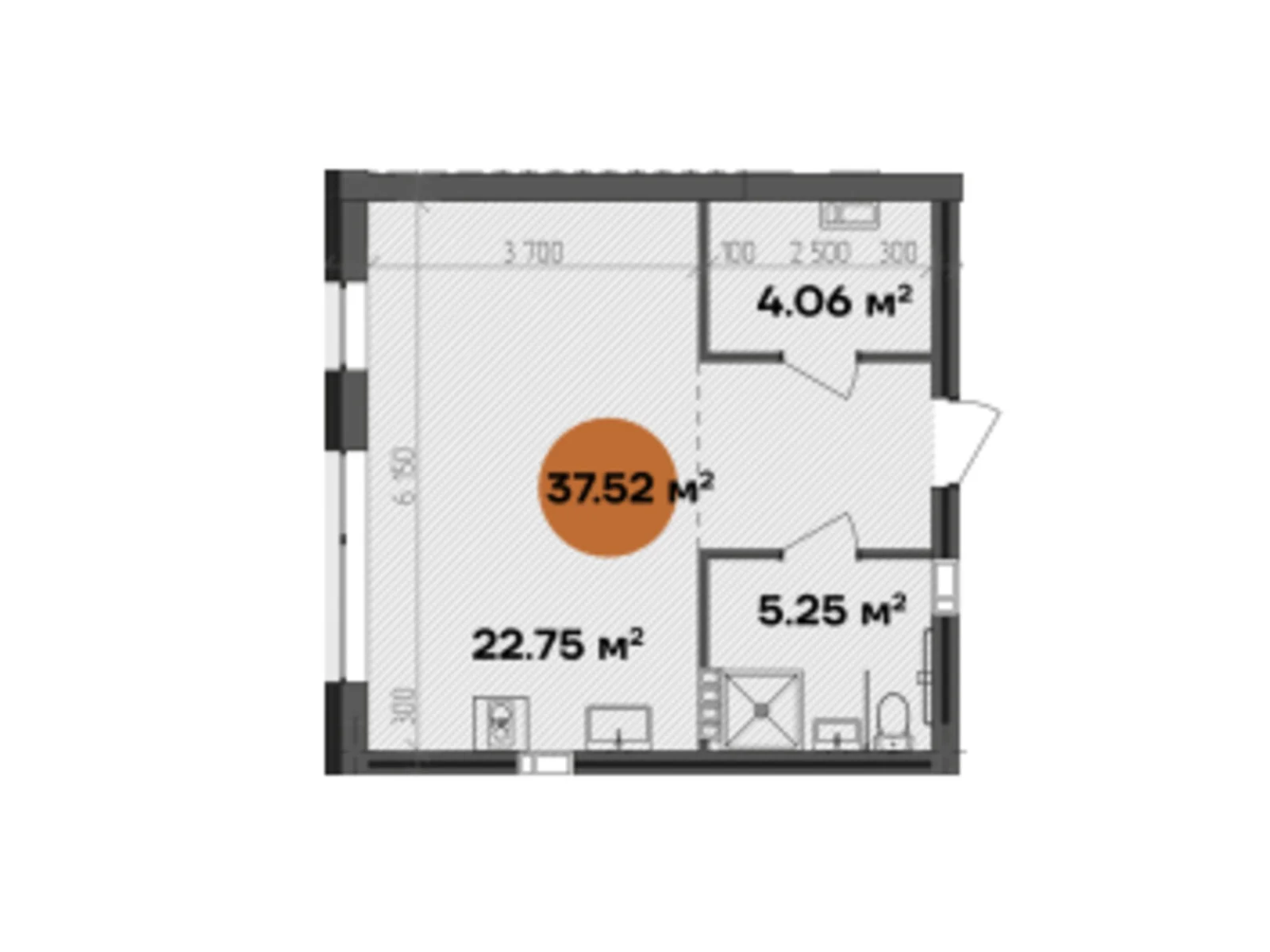 Продается 1-комнатная квартира 37.52 кв. м в Полтаве, цена: 47650 $