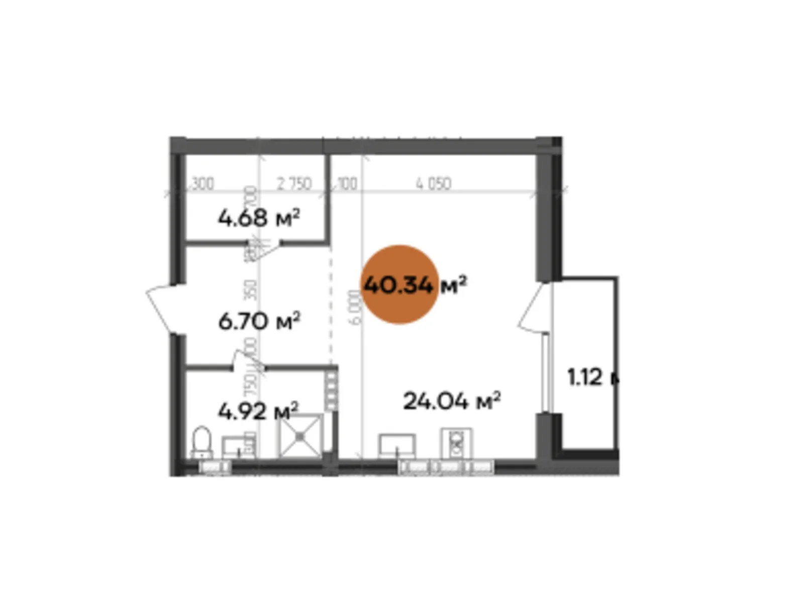 Продается 1-комнатная квартира 40.34 кв. м в Полтаве, цена: 48408 $