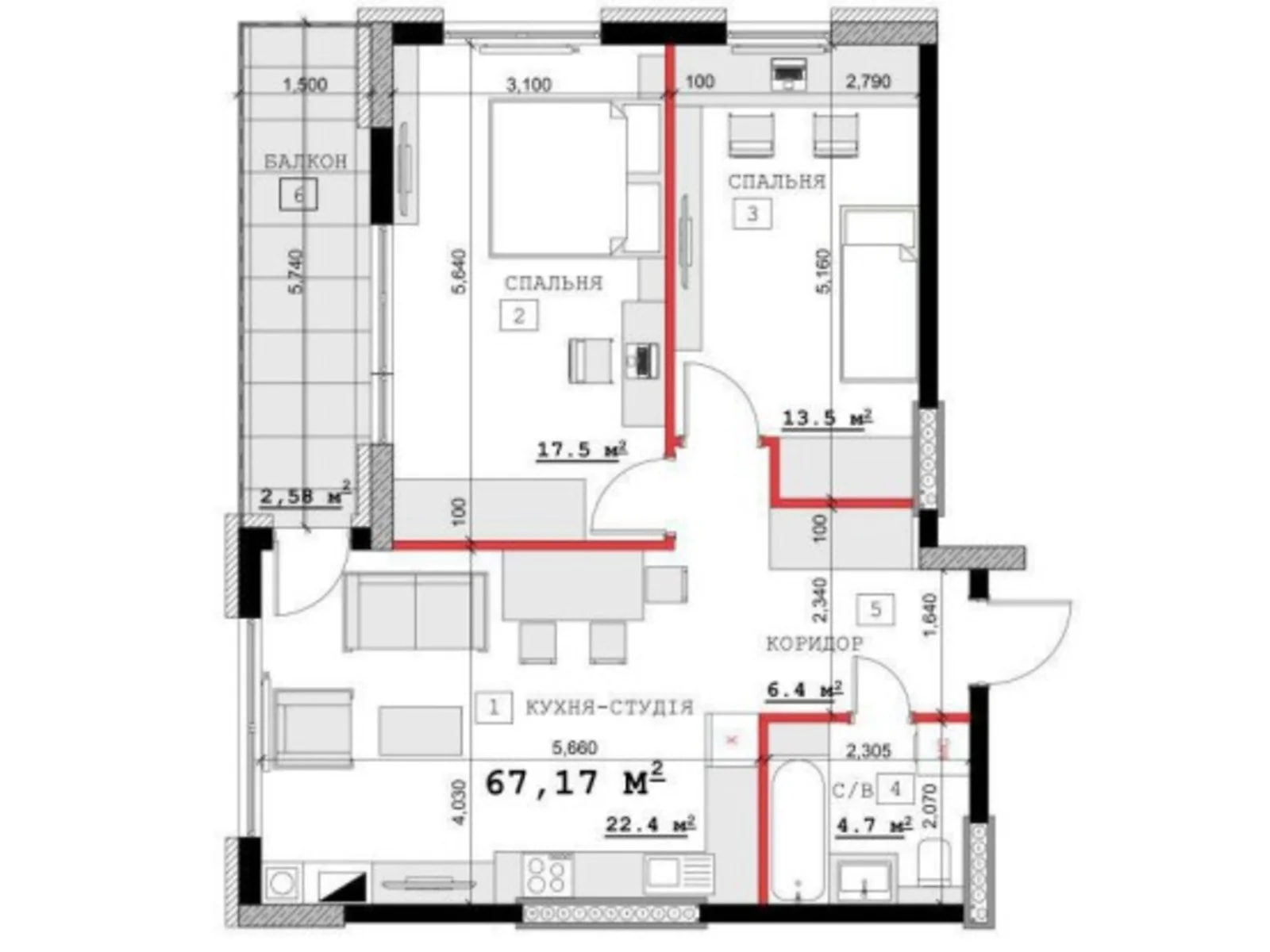 Продається 2-кімнатна квартира 71.45 кв. м у Кам’янці-Подільському, цена: 39102 $