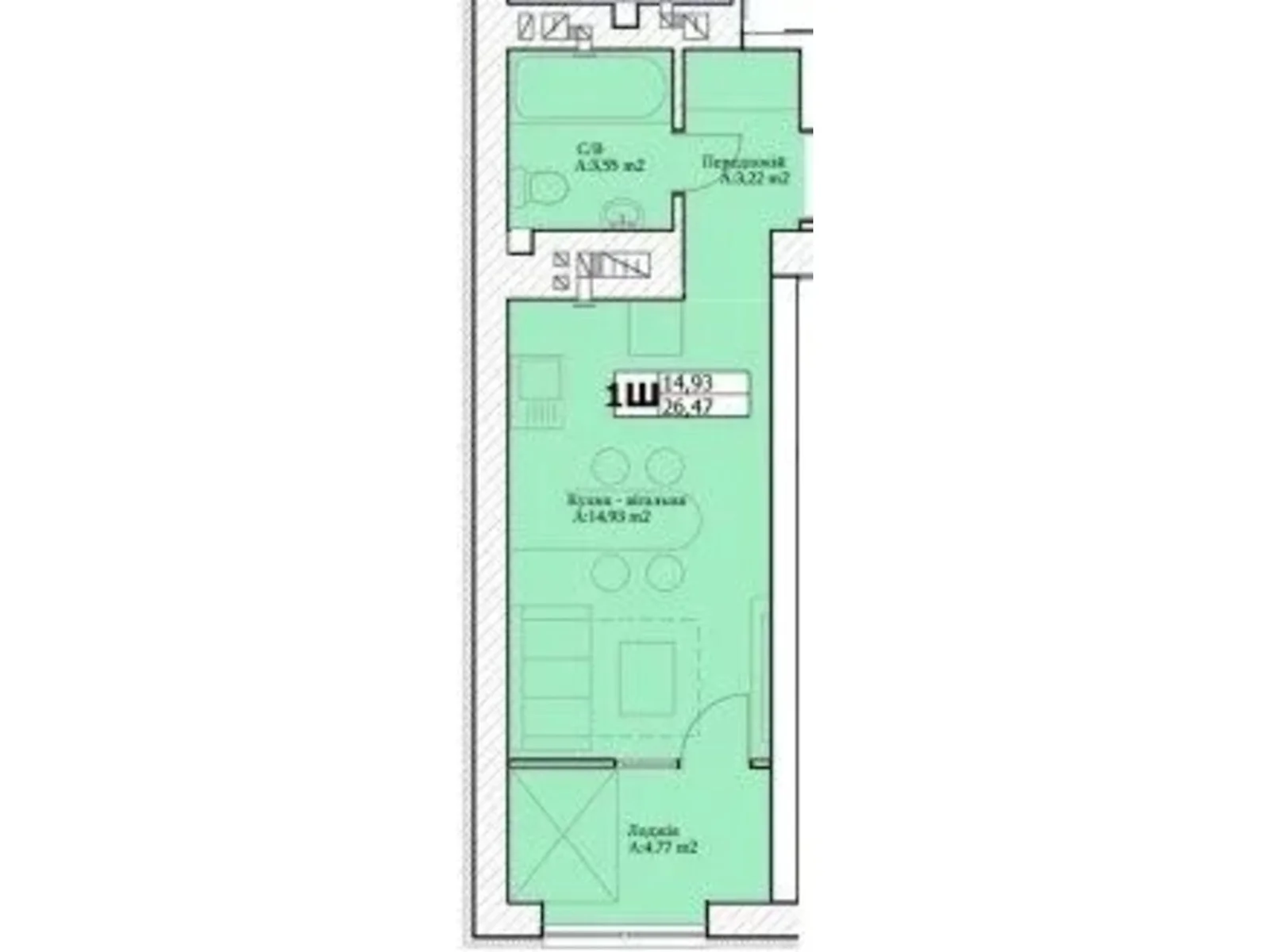 Продається 1-кімнатна квартира 26 кв. м у Ірпені, вул. Лисенка(Надсонова), 21