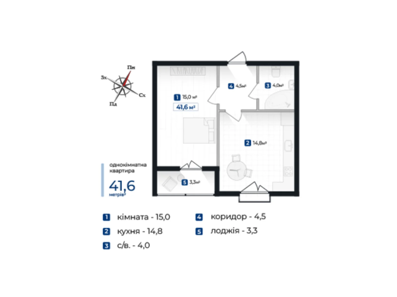 Продается 1-комнатная квартира 41.6 кв. м в Криховцах, цена: 36192 $ - фото 1
