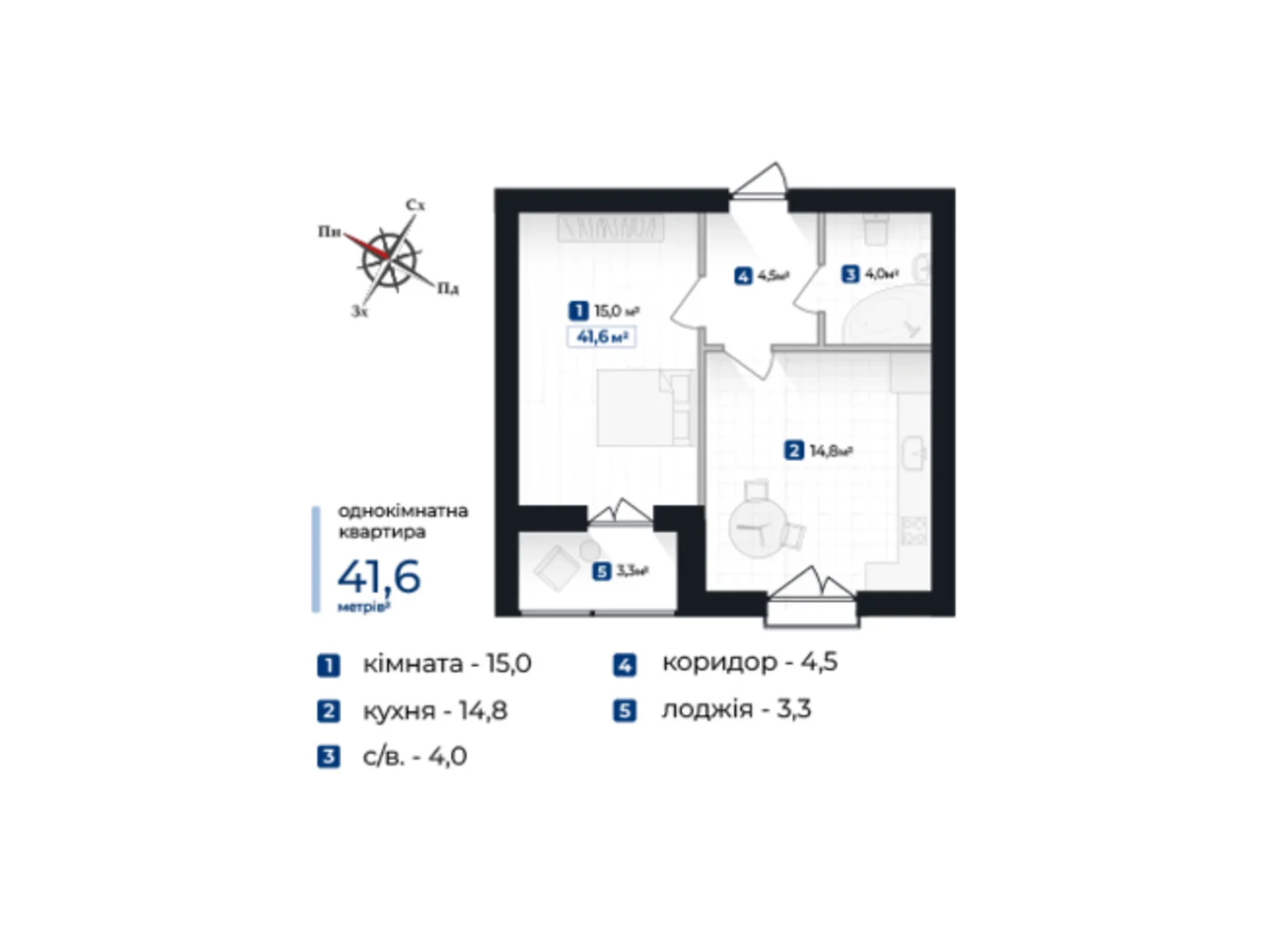 Продается 1-комнатная квартира 41.6 кв. м в Ивано-Франковске, ул. Виноградная, ул. Виногр - фото 1