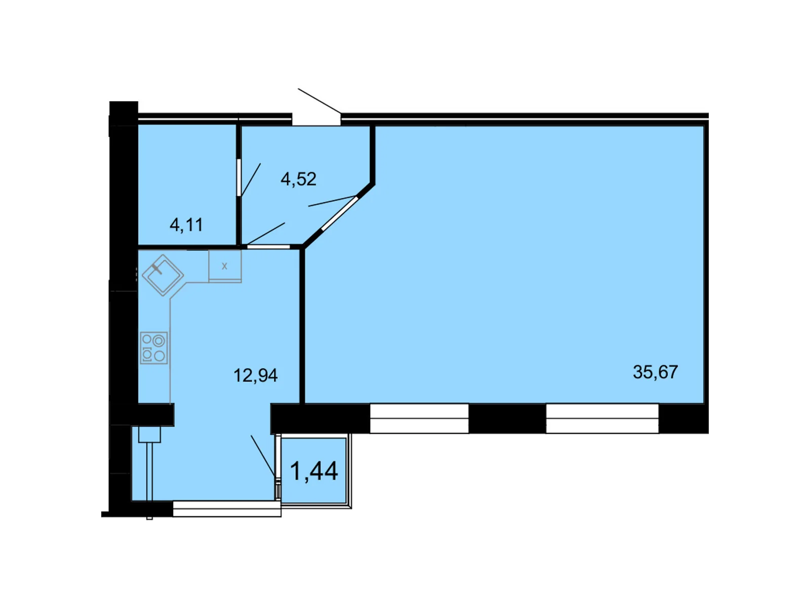 Продается 1-комнатная квартира 58.68 кв. м в Винницких Хуторах