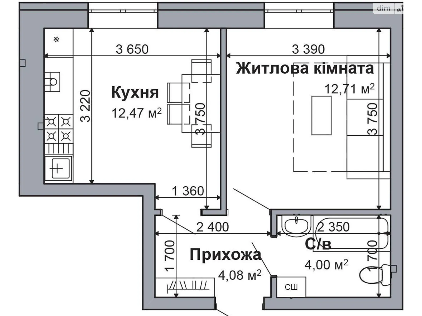 Продается 1-комнатная квартира 33.26 кв. м в Гатном, ул. Грушевского - фото 1