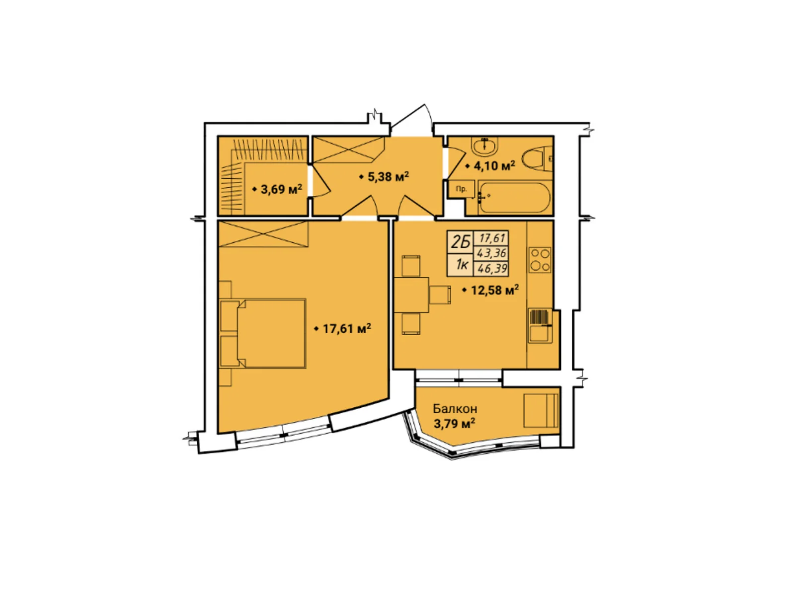 Продается 1-комнатная квартира 45.27 кв. м в Ровно, цена: 38480 $