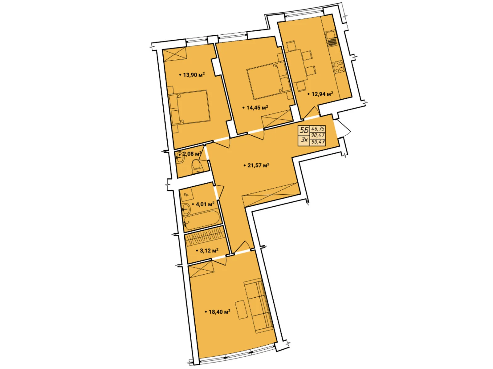 Продается 3-комнатная квартира 89.69 кв. м в Ровно, ул. Галицкого Данилы, 16 - фото 1