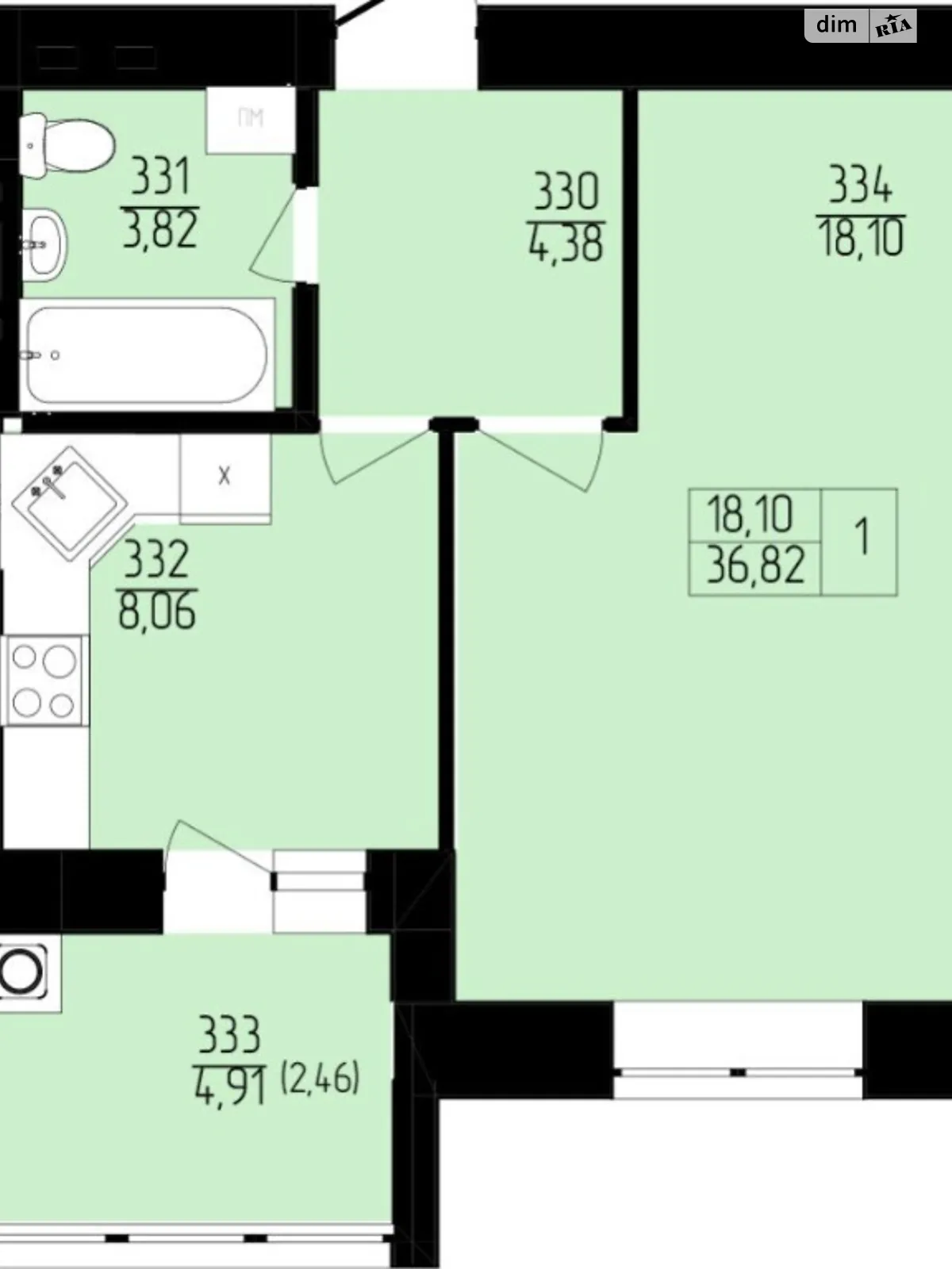 Продается 1-комнатная квартира 36.82 кв. м в Хмельницком - фото 2