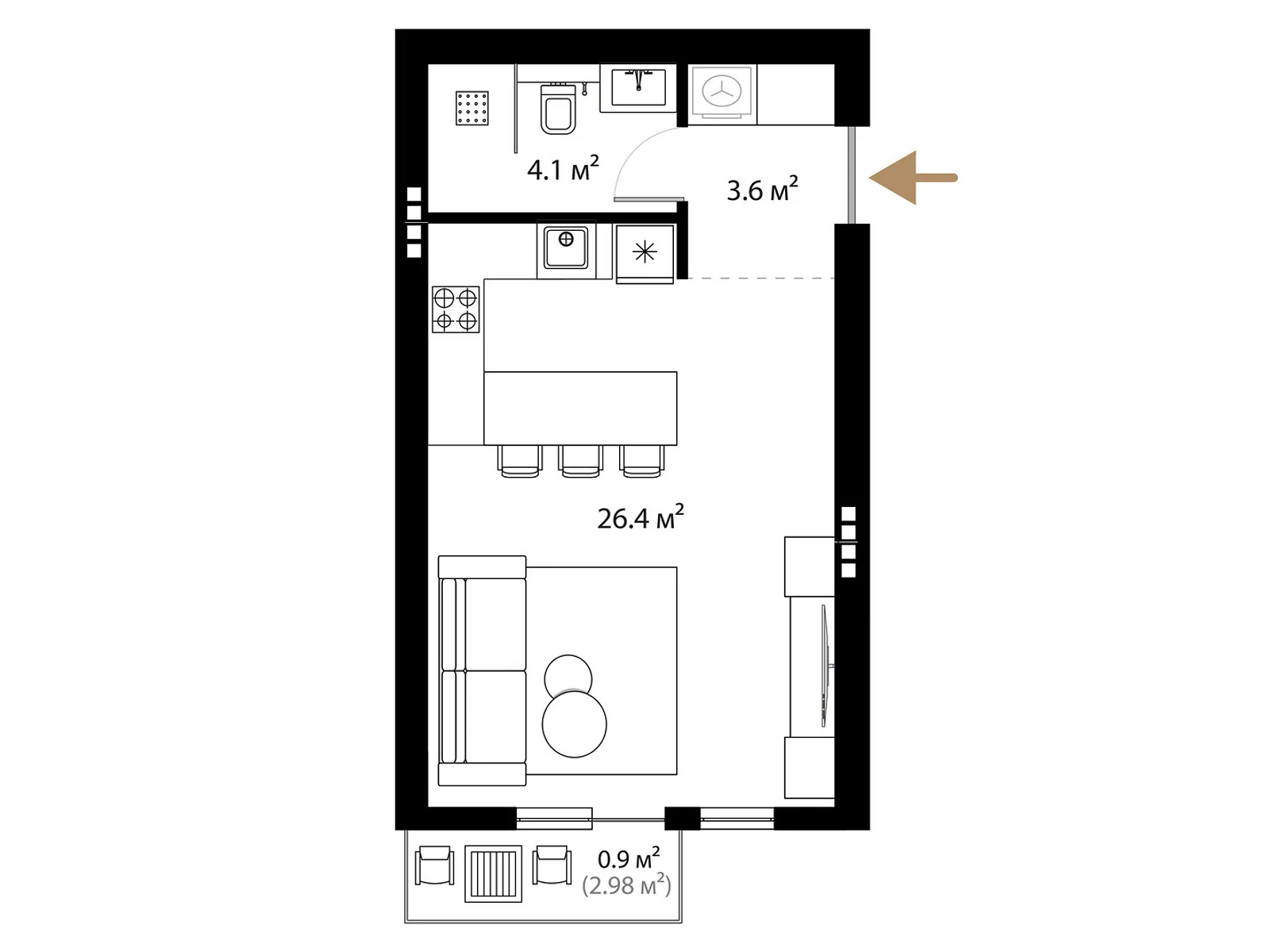 Продається 1-кімнатна квартира 35 кв. м у Ужгороді, цена: 45500 $