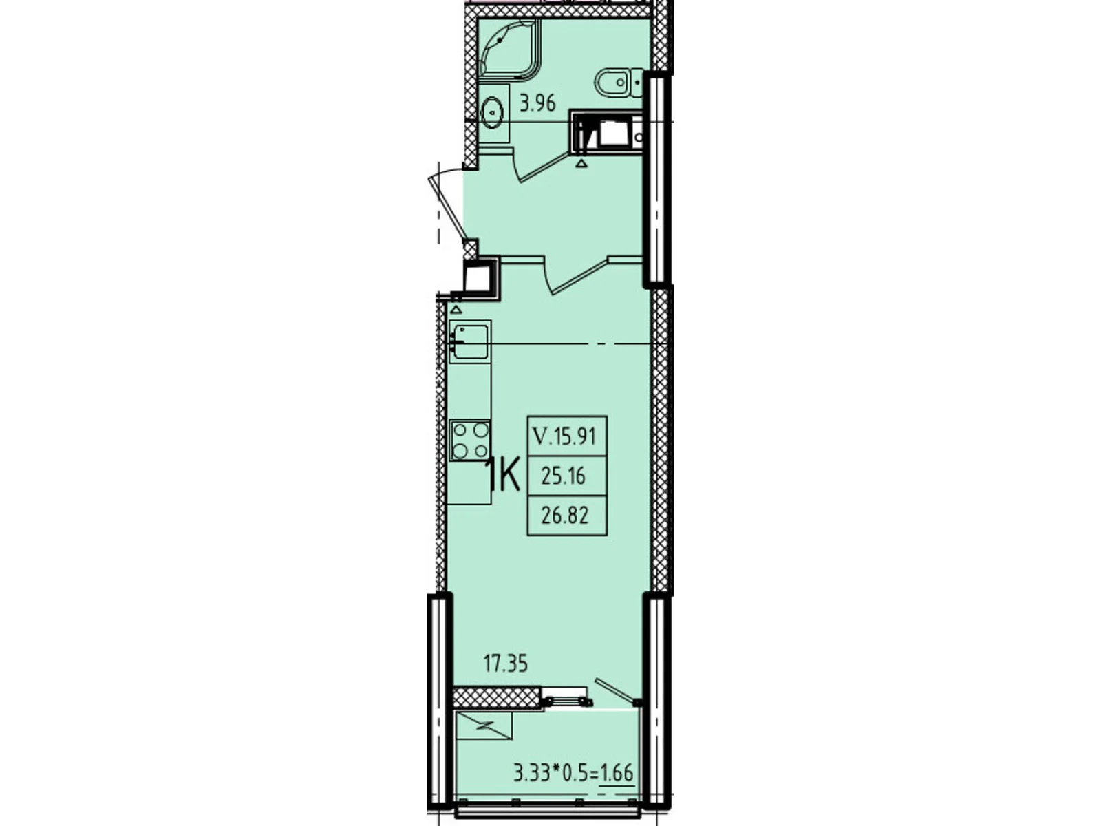 Продается 1-комнатная квартира 28.86 кв. м в Одессе, ул. Генуэзская, 1, 1/1