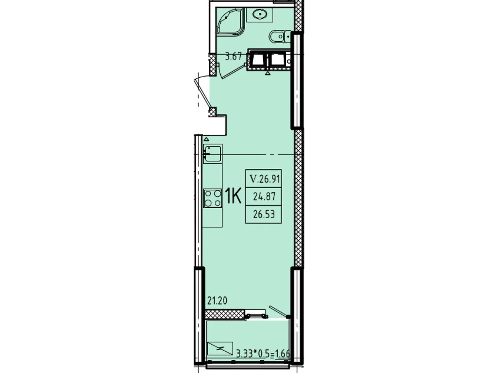 Продається 1-кімнатна квартира 28.6 кв. м у Одесі, вул. Генуезька, 1, 1/1 - фото 1