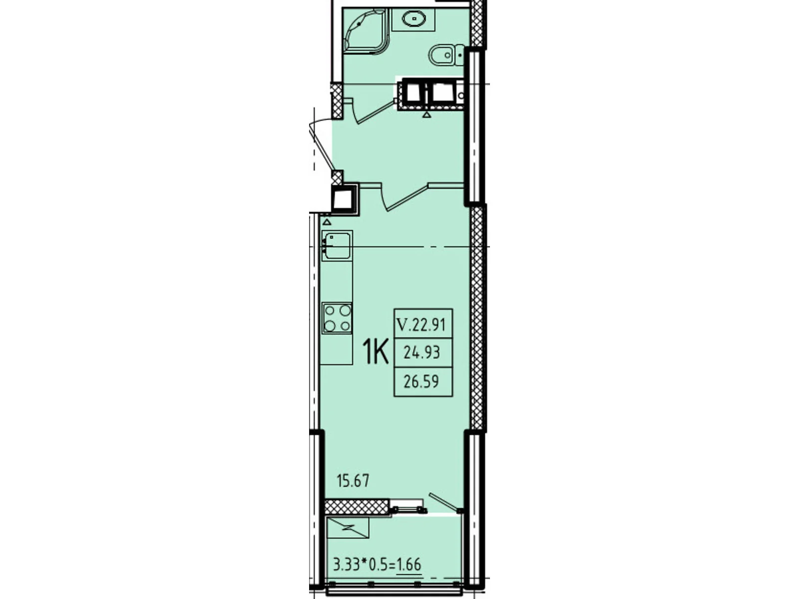 Продается 1-комнатная квартира 28.67 кв. м в Одессе, ул. Генуэзская, 1, 1/1 - фото 1