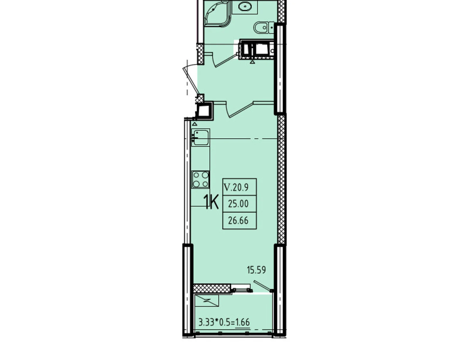 Продается 1-комнатная квартира 28.73 кв. м в Одессе, ул. Генуэзская, 1, 1/1 - фото 1